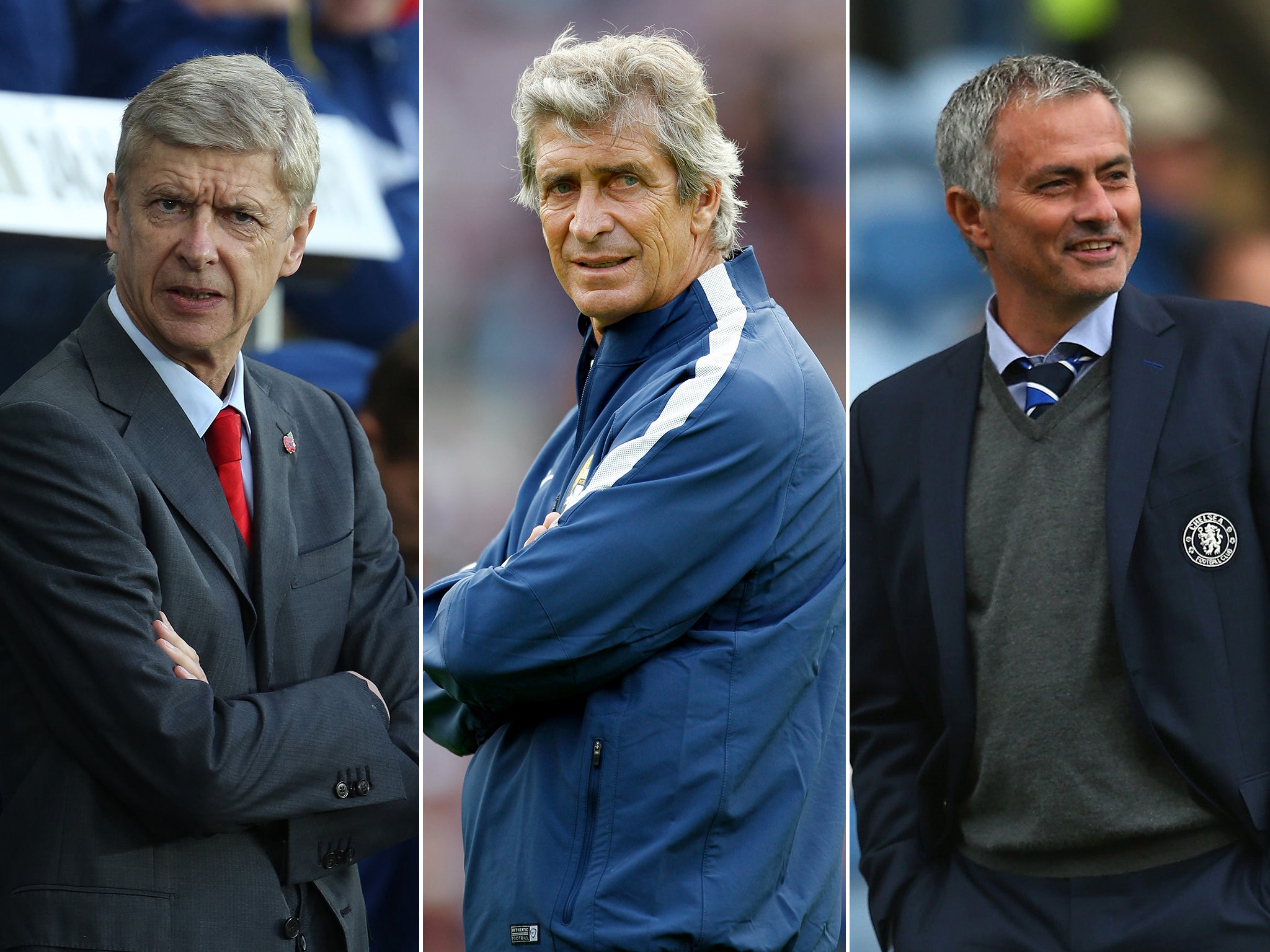 Arsene Wenger, left, Manuel Pellegrini, centre, and Jose Mourinho (Getty)