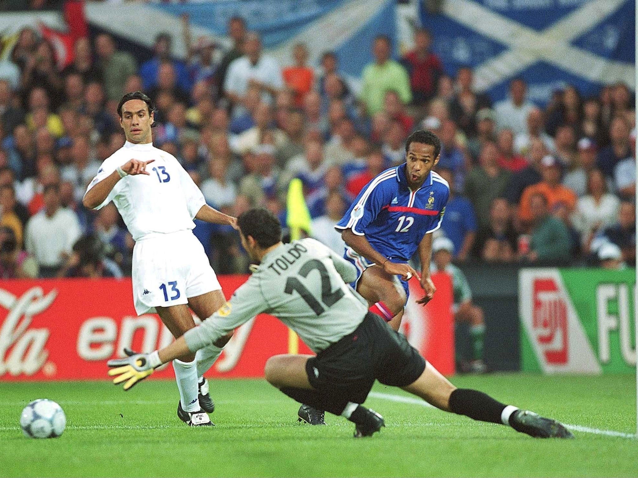 Henry was foiled by Francesco Toldo in the 2000 European Championship final