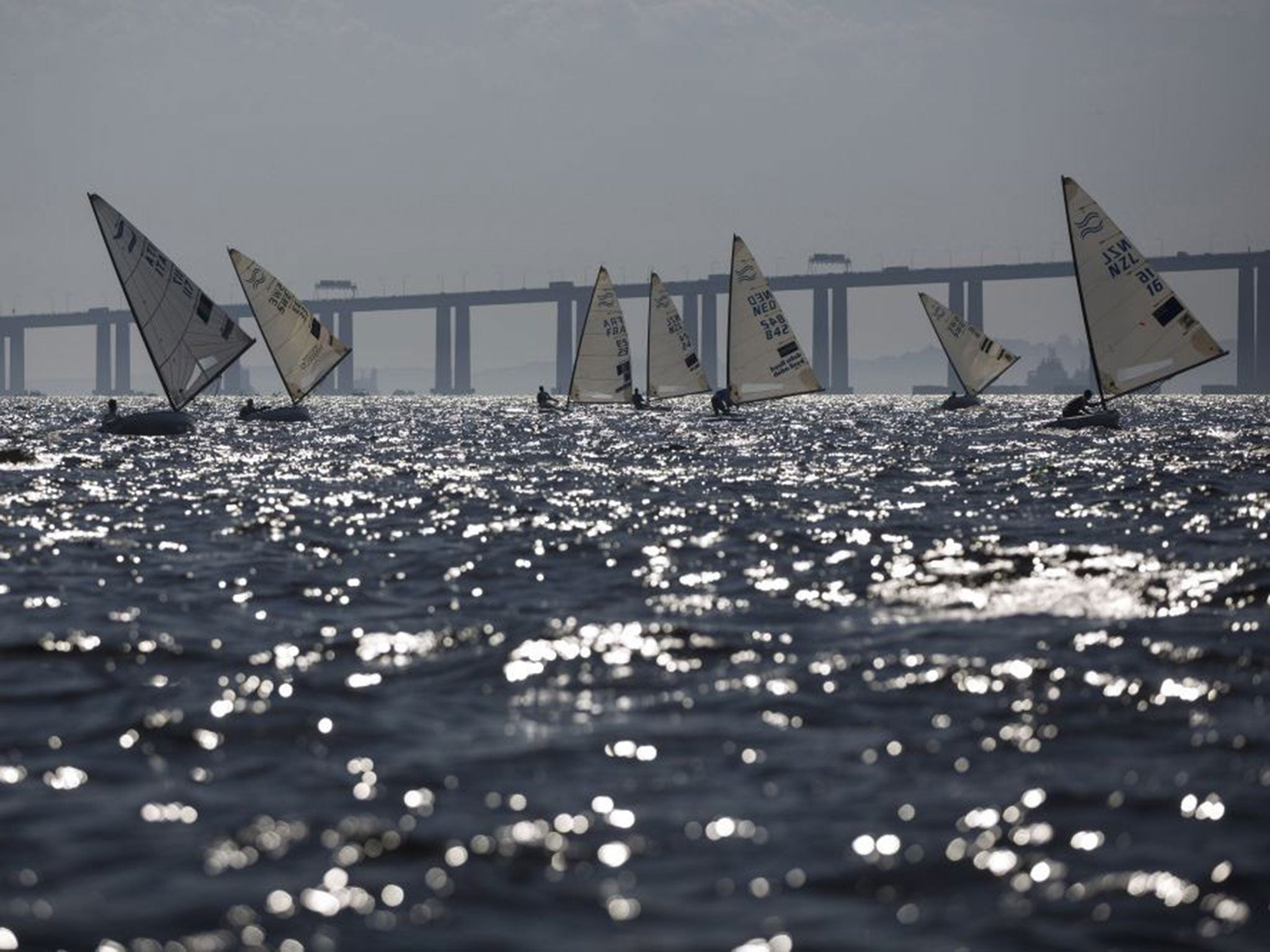 Athletes compete during the first test event for the Rio 2016 Olympic Games at the Guanabara Bay in Rio de Janeiro, Brazil, on 3 August, 2014