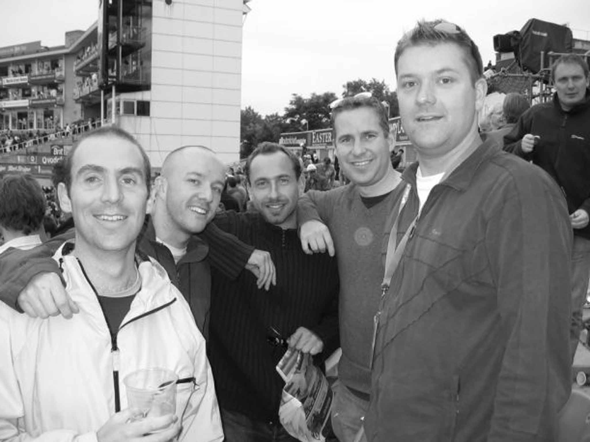 The writer (centre) and Matt (second left) at the Oval in 2005