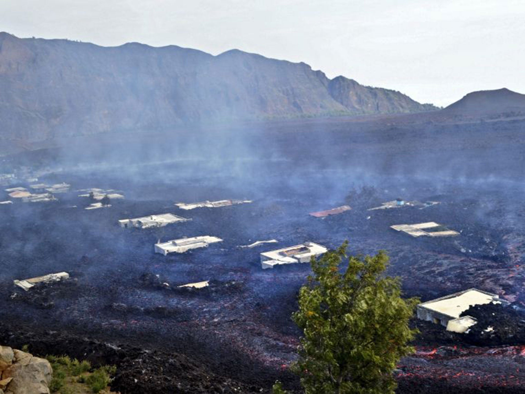 The lava destroyed two villages