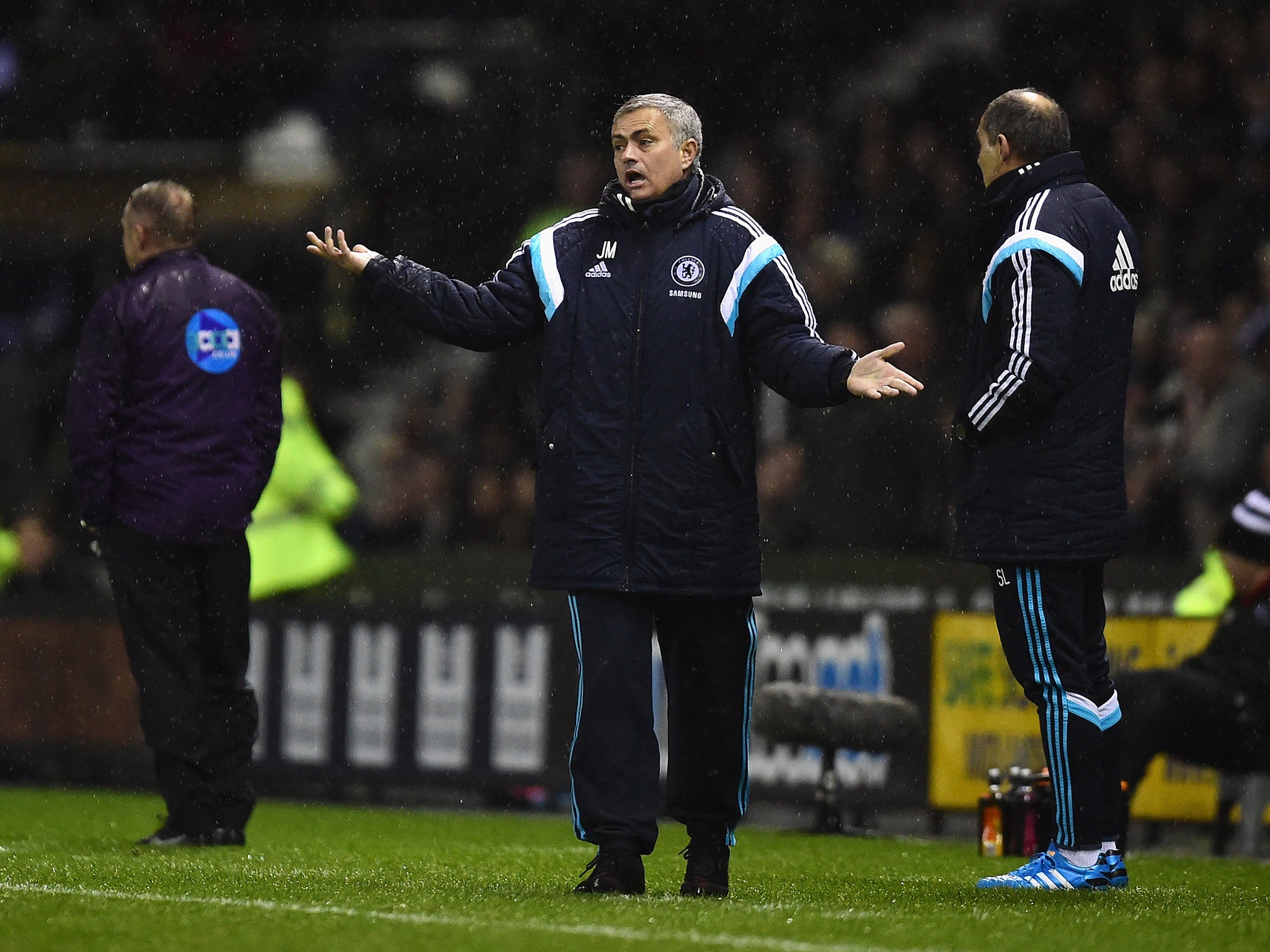 Mourinho reacts during the win at Derby