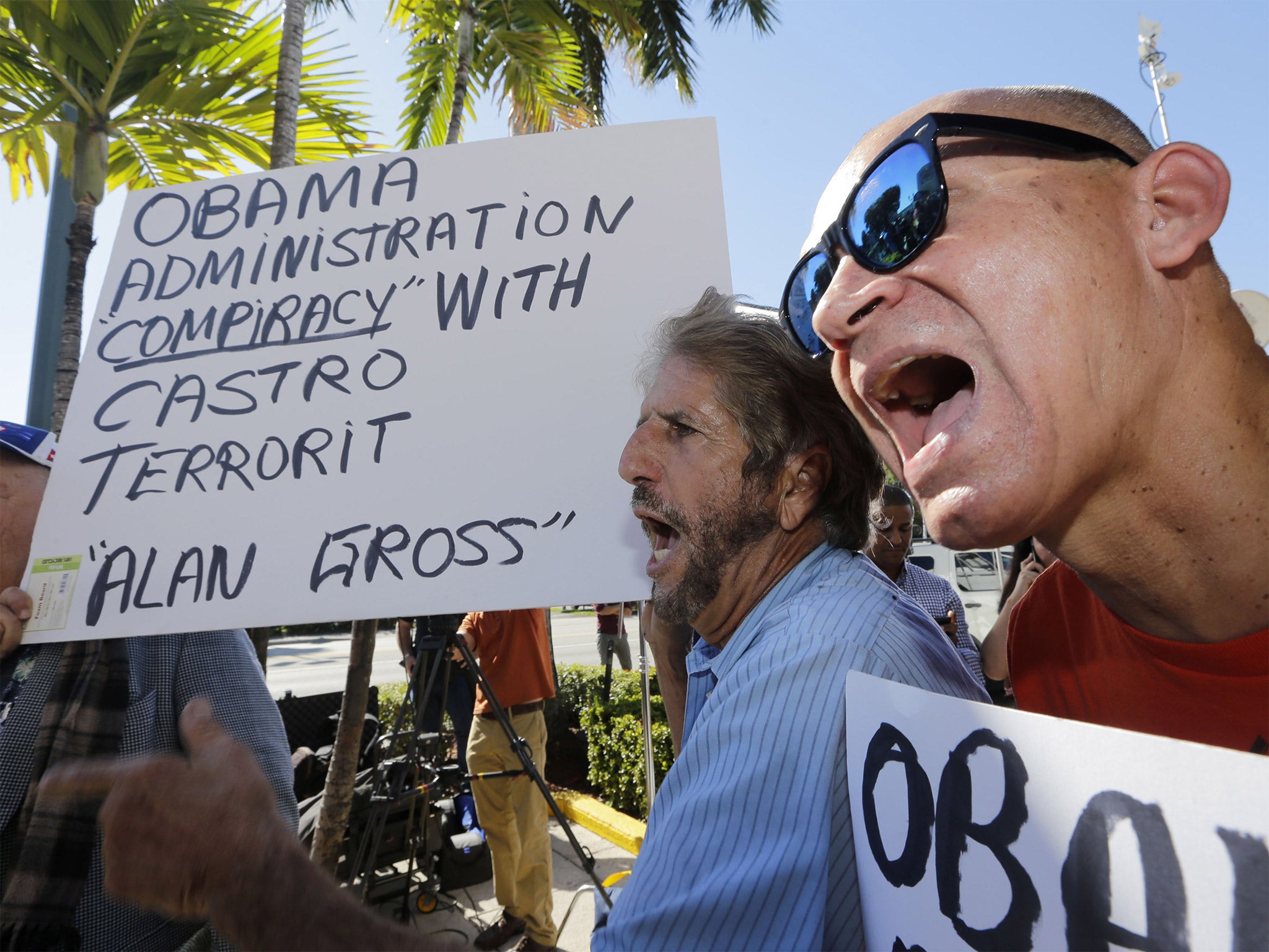 Anti-Castro activists in the Little Havana area of Miami on Wednesday