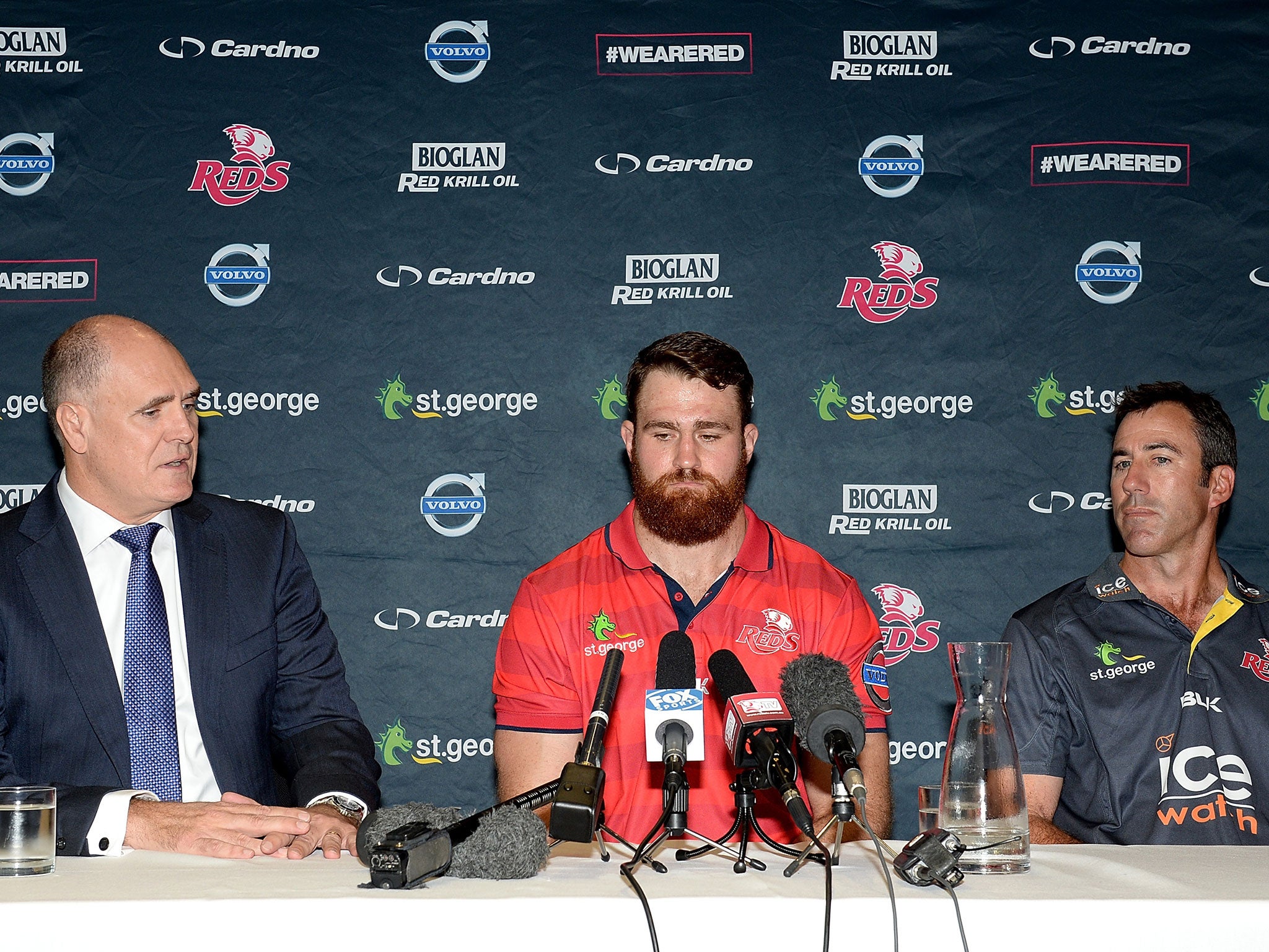 Reds Chairman Rod McCall, James Horwill and Coach Richard Graham