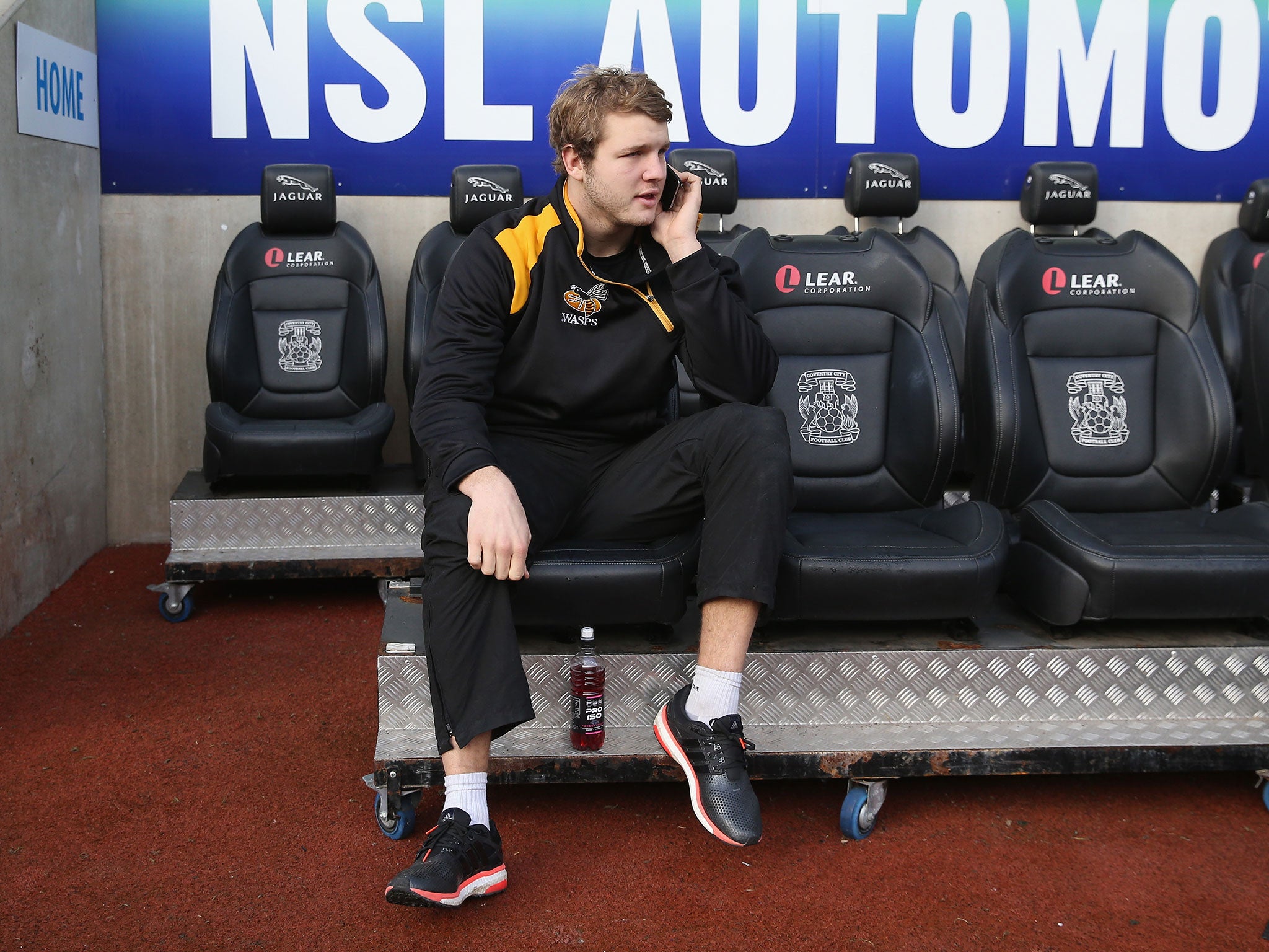 Joe Launchbury watches a Wasps training session