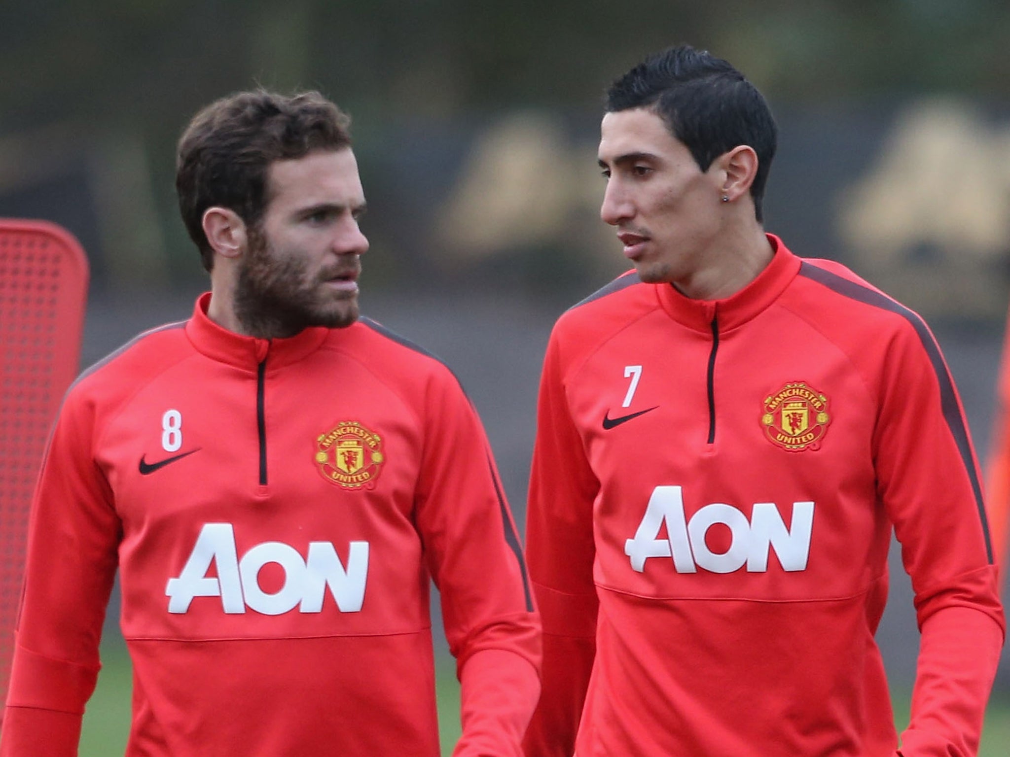 Angel Di Maria along with Juan Mata in training