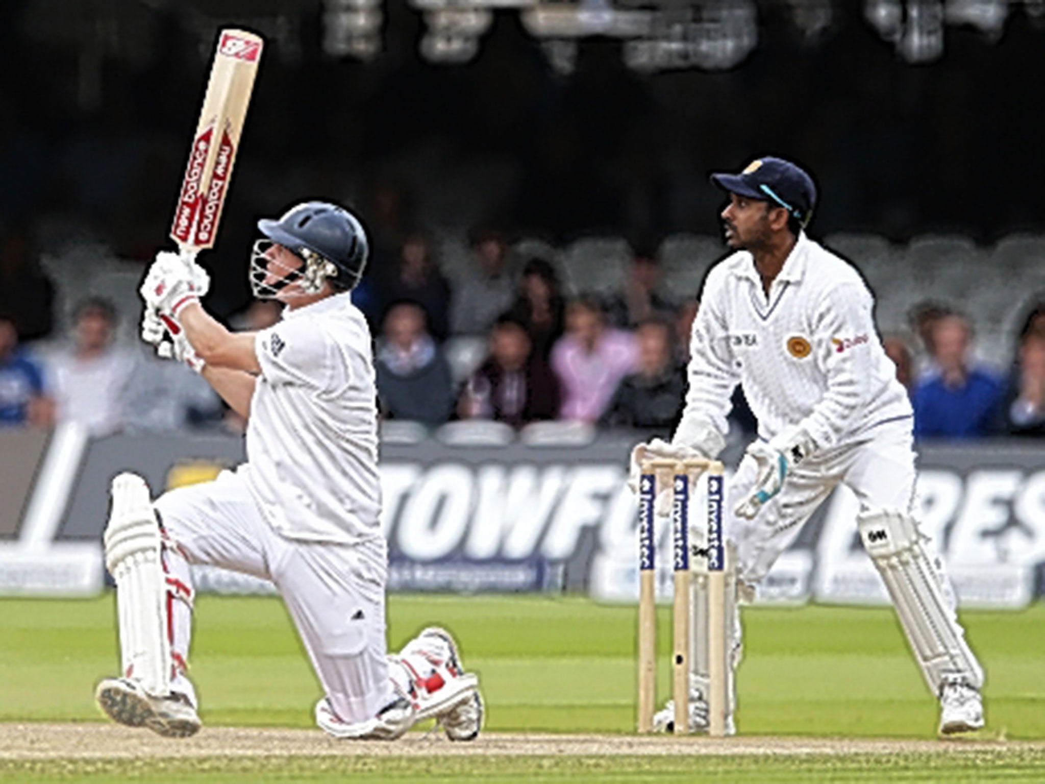 Ballance hits a six to bring up his maiden Test century