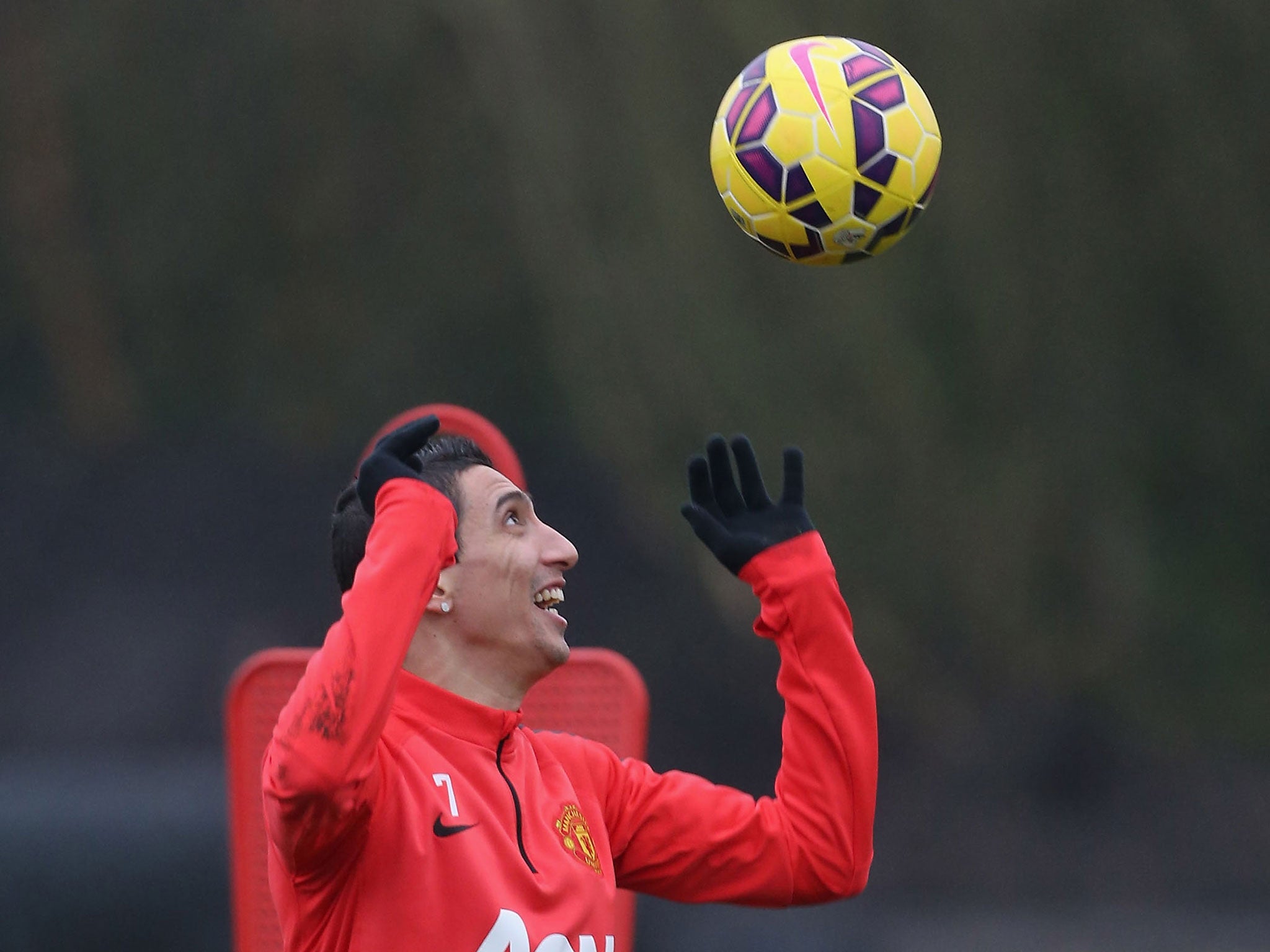 A clearly delighted Di Maria looks ecstatic to be back in training