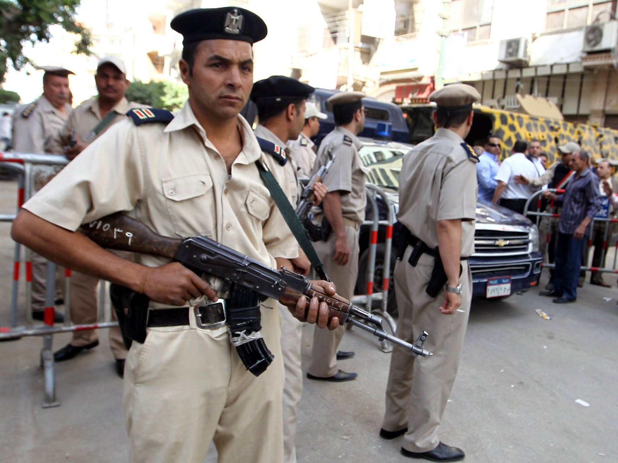 An Egyptian guard outside a court earlier this year