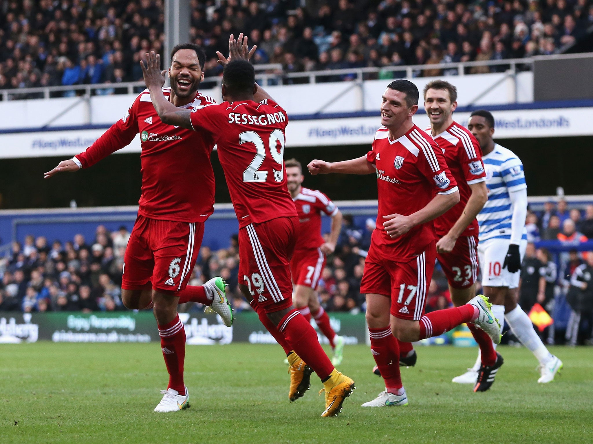 Lescott celebrates scoring a rare goal for West Brom