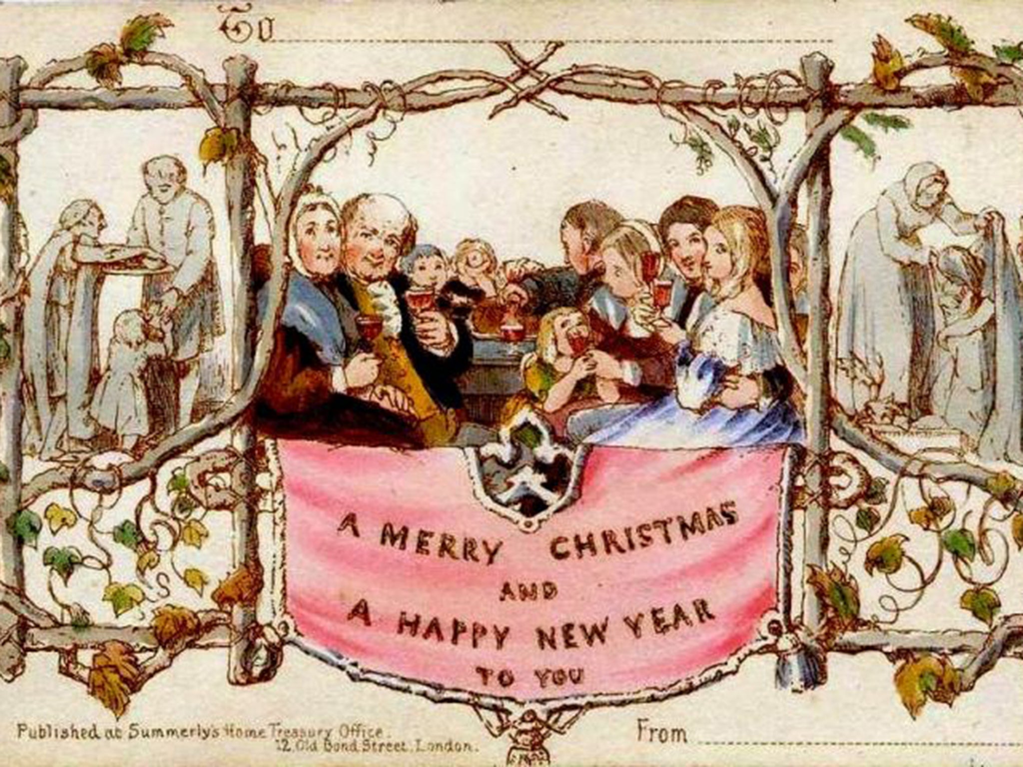 The first Christmas card: invented by Henry Cole, drawn by John Callcott Horsley