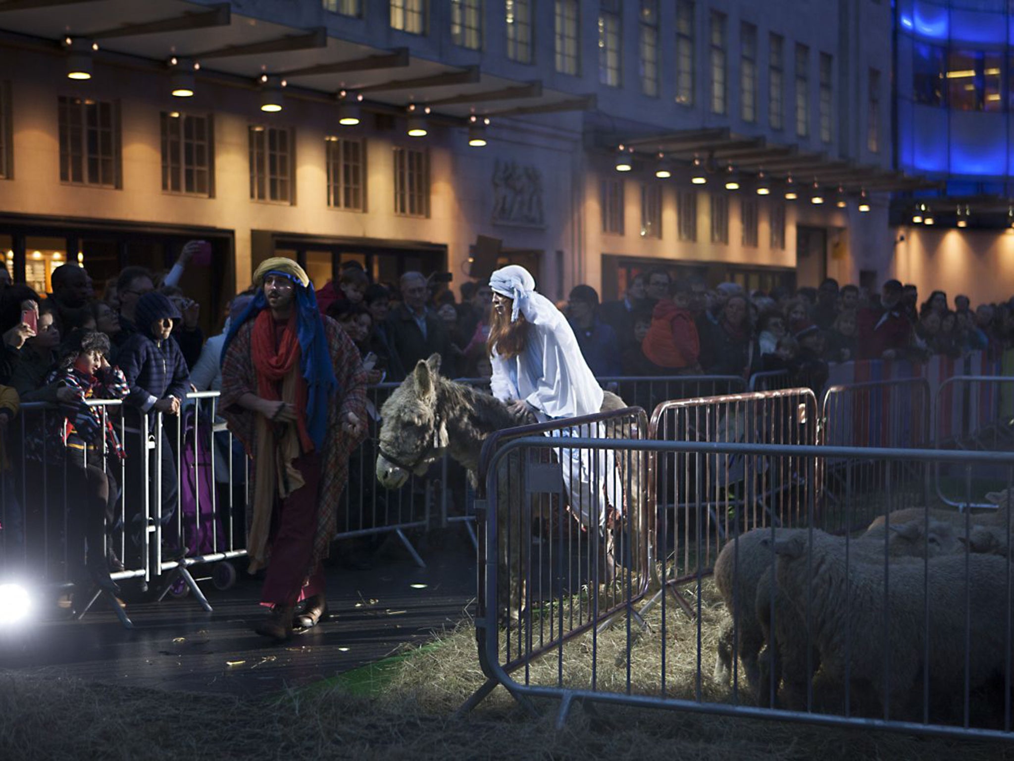 The Wintershall Nativity is usually performed on an estate in Surrey, with real flocks of sheep and a donkey called Chester