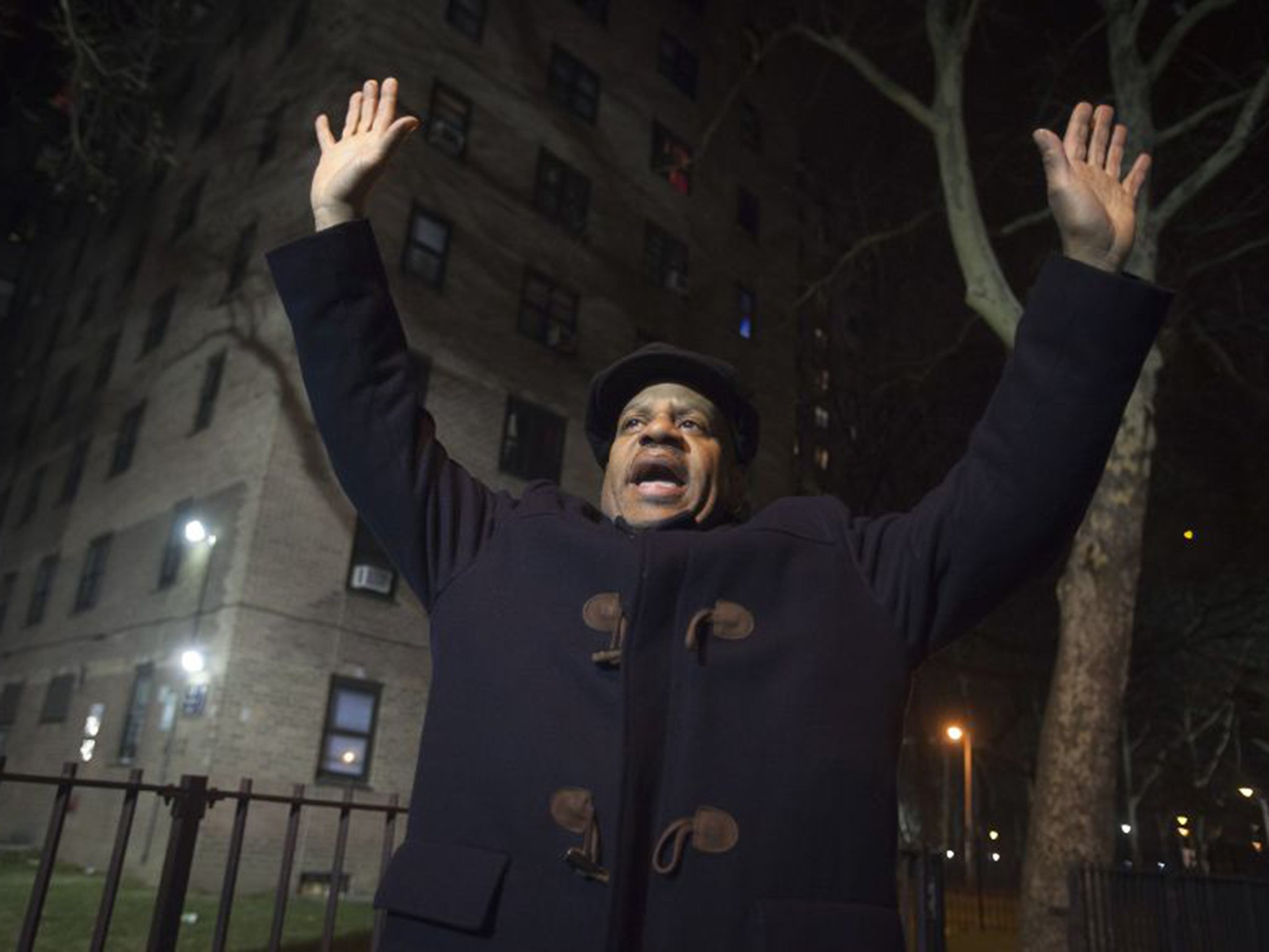 A protester at the scene. New York has seen demonstrations from protesters angry over a decision not to take action over the death of Eric Garner