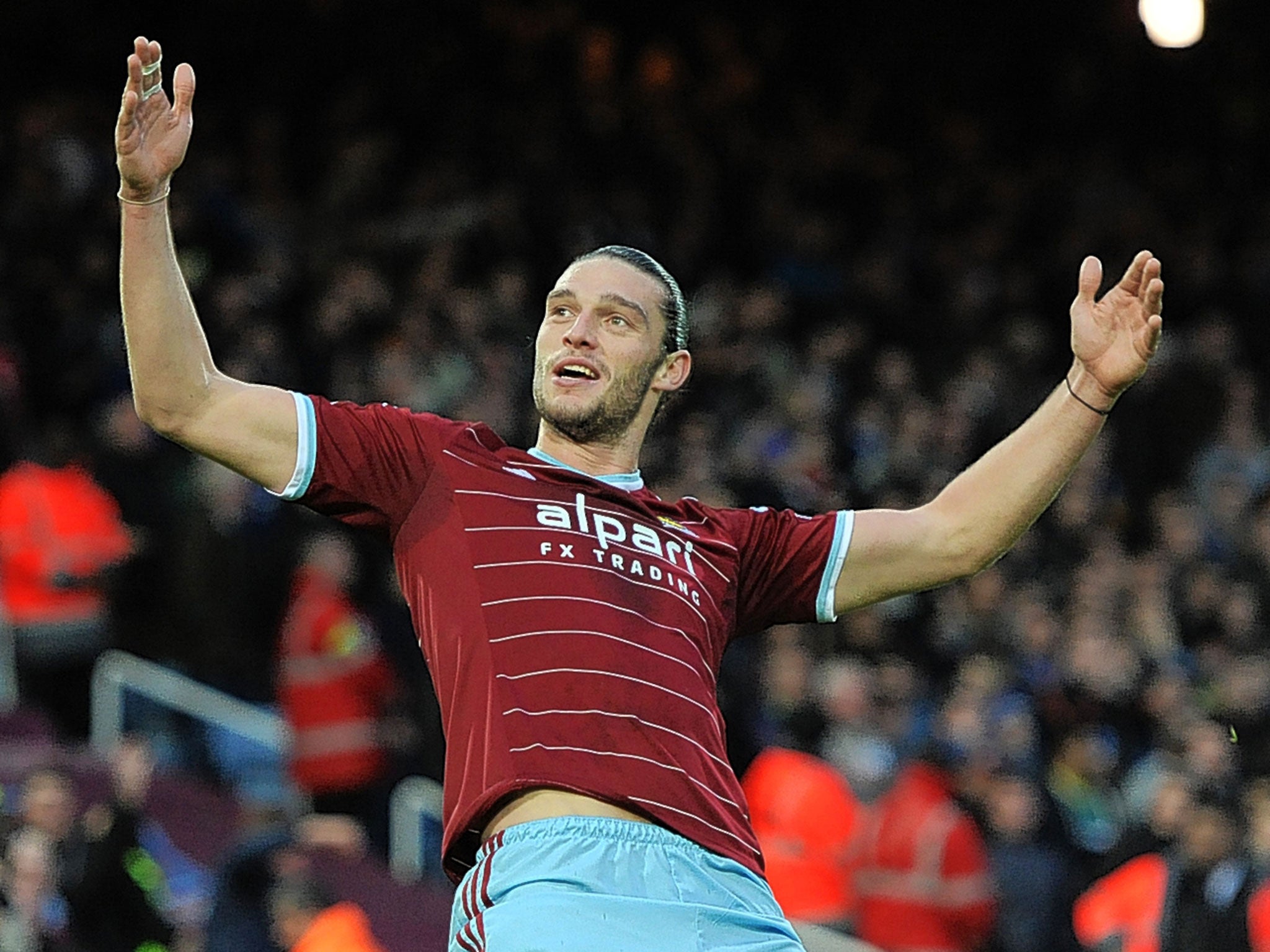 Andy Carroll celebrates after scoring for West Ham at Upton Park on Saturday