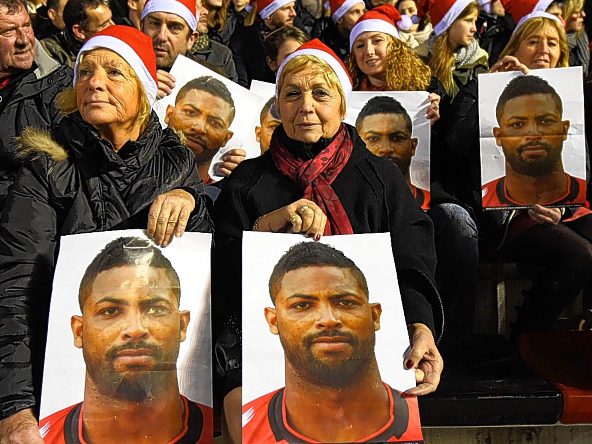 Toulon supporters show their support for Delon Armitage during the match between their club and Lyon at the weekend