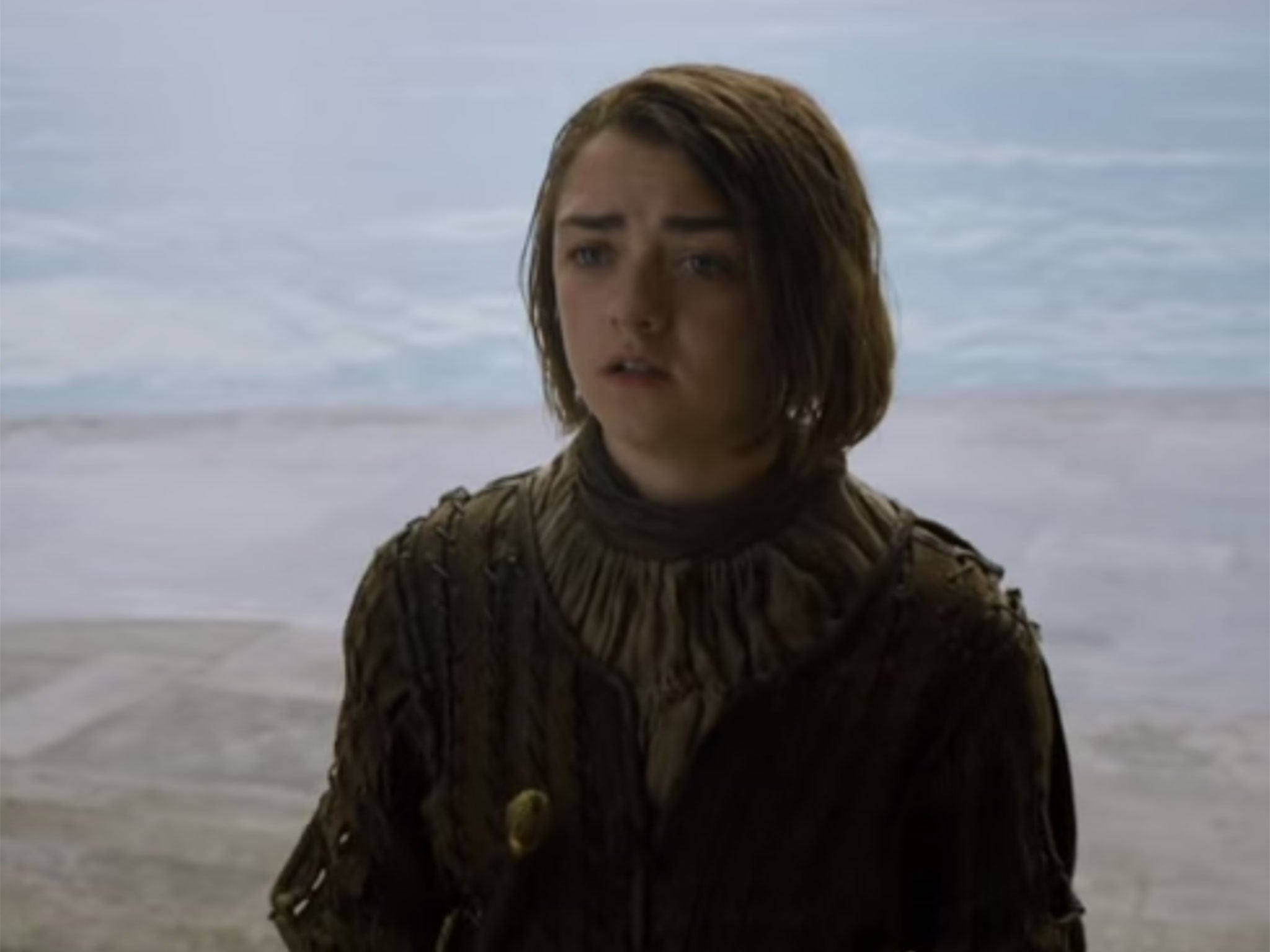 Maisie Williams looks concerned as Arya Stark