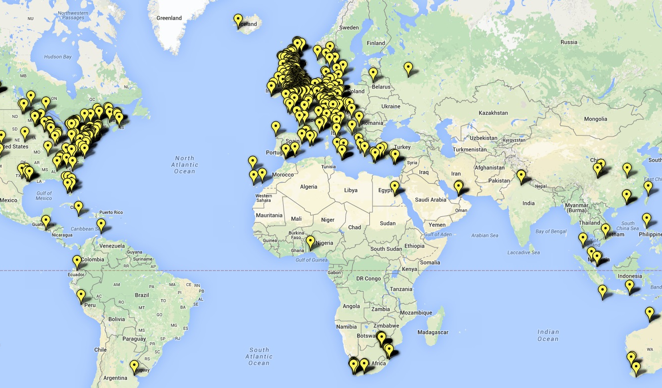 A map showing the extent to which the yellow ducks have spread