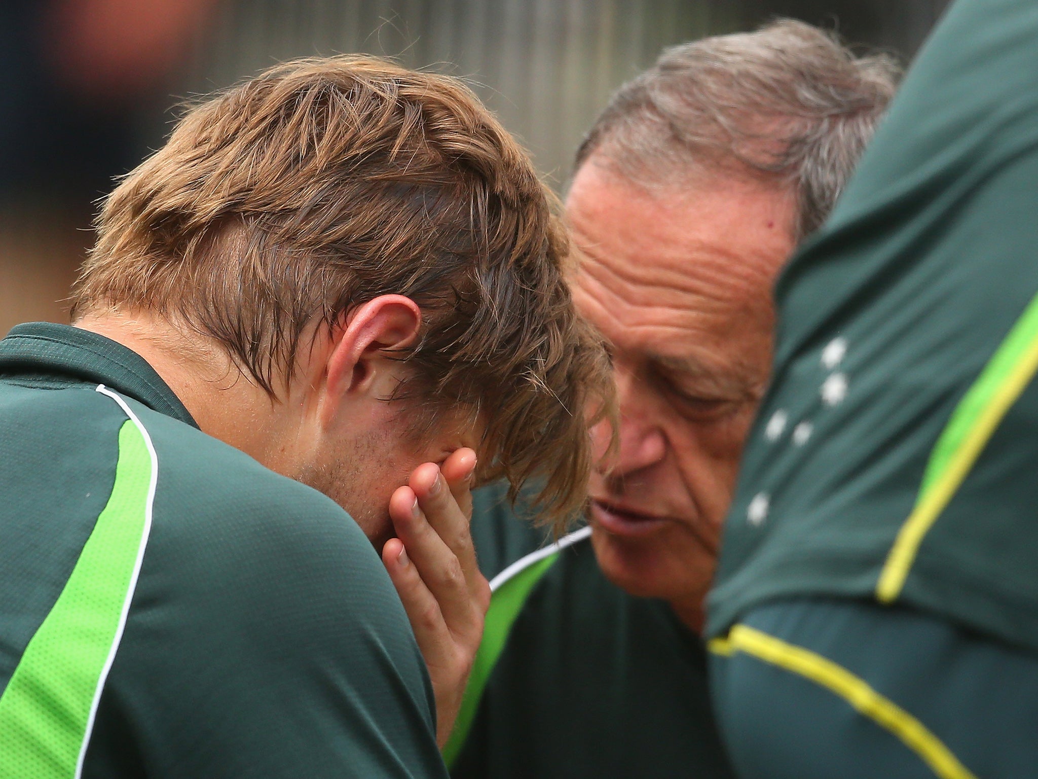 A team doctor attends to the all-rounder who was 'OK'