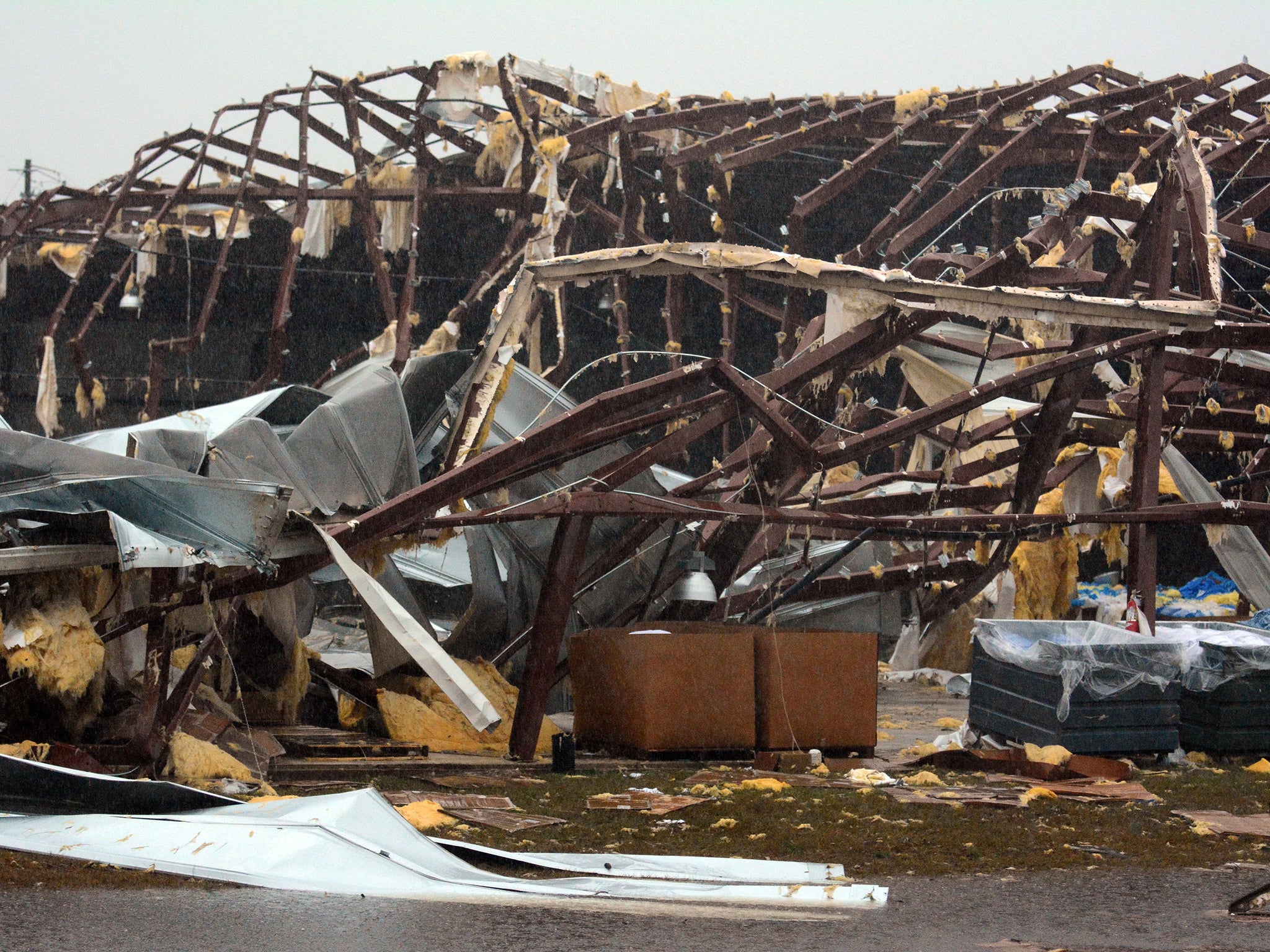 A building is severely damaged on US 98 East near Columbia, Mississippi