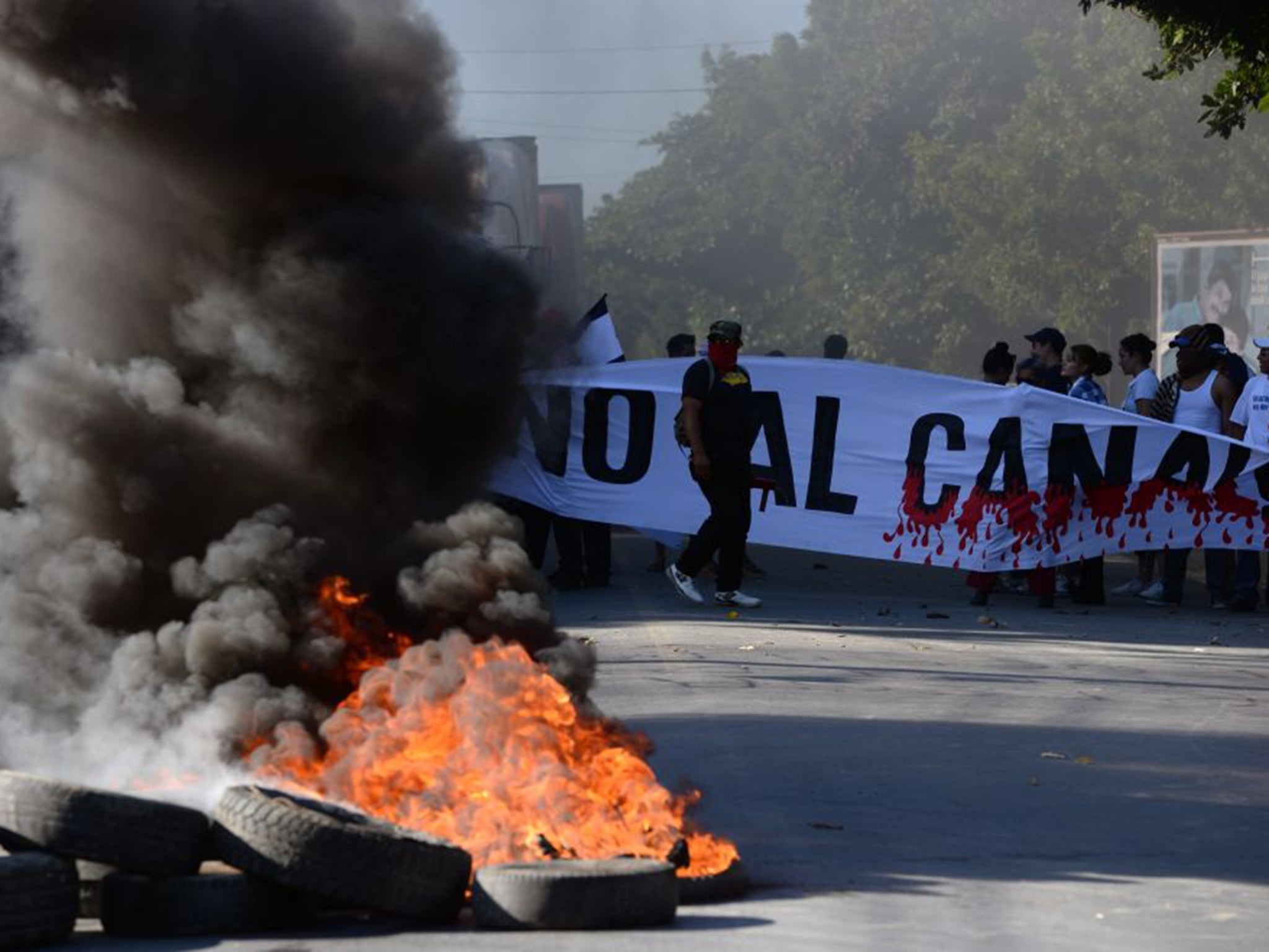 Protesters demonstrate against the building of a new canal in Nicaragua, in Rivas in December 2014