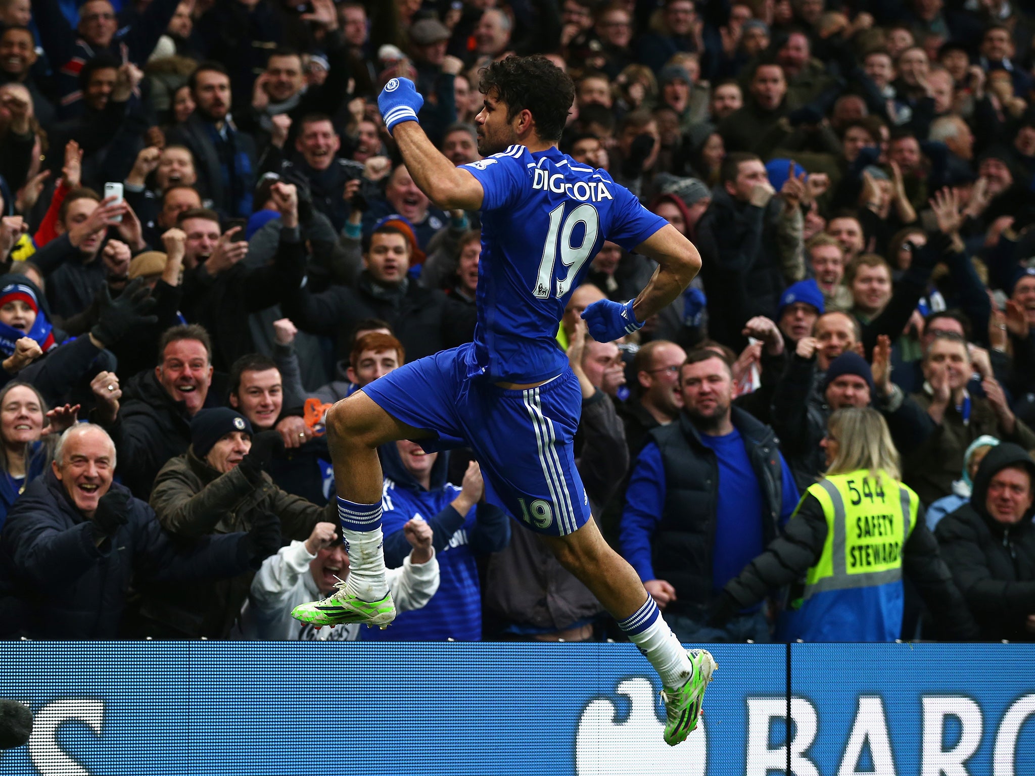 Costa celebrates securing the win for Chelsea