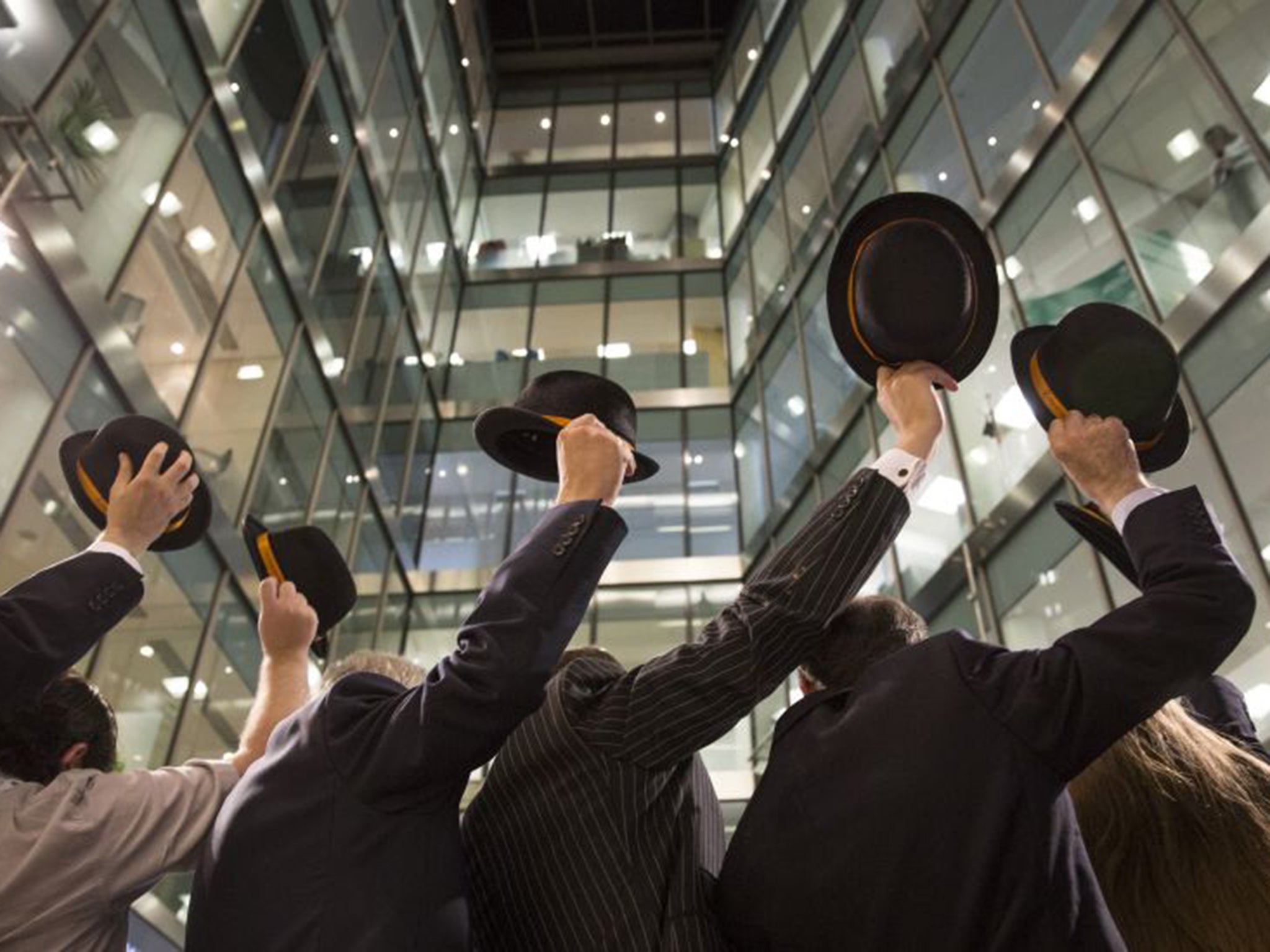 Singers from office choirs open a day’s trading on the London Stock Exchange earlier this year