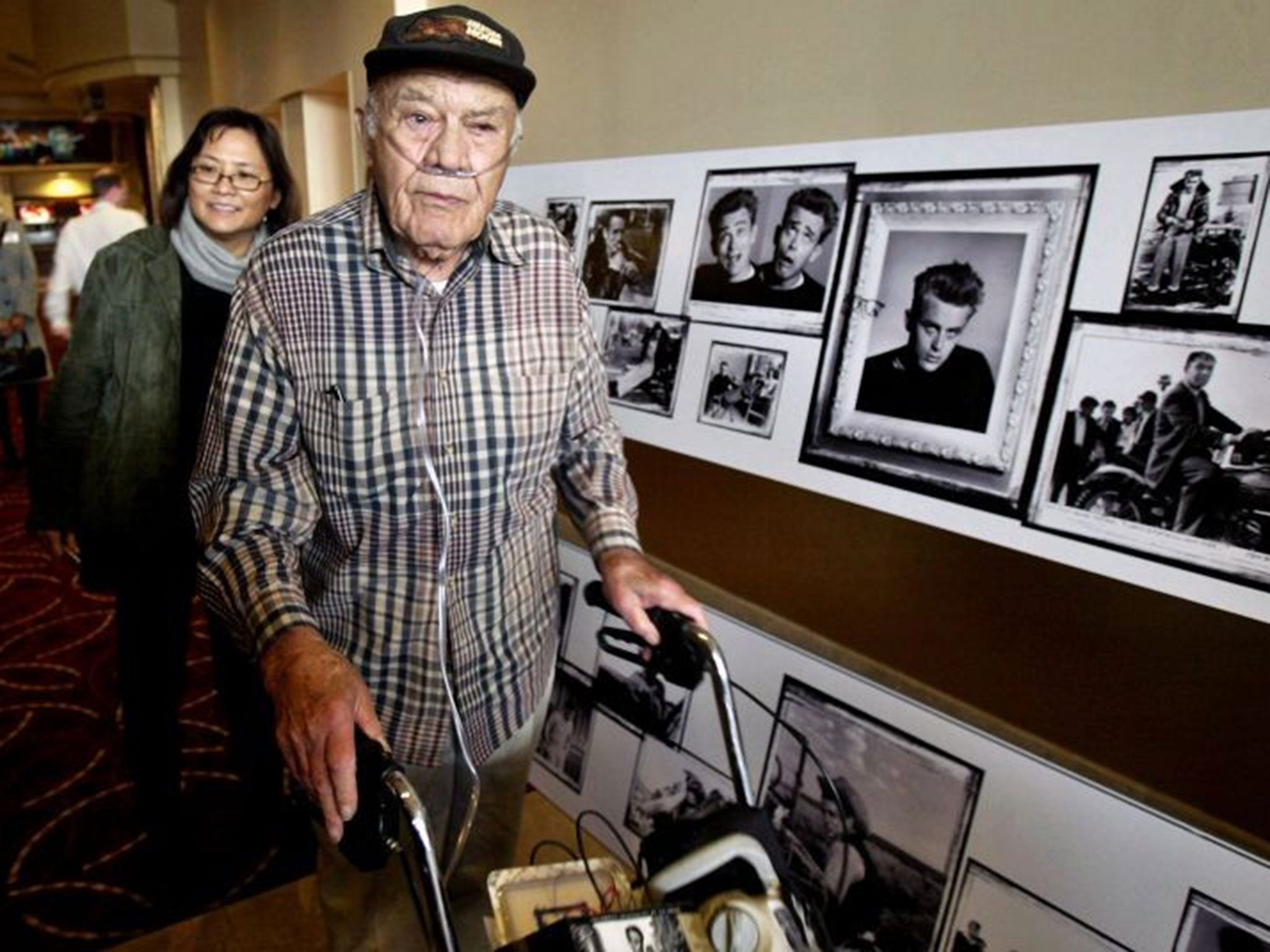 Stern in 2005 with some of his photographs of James Dean: they became friends after a close encounter at a crossroads