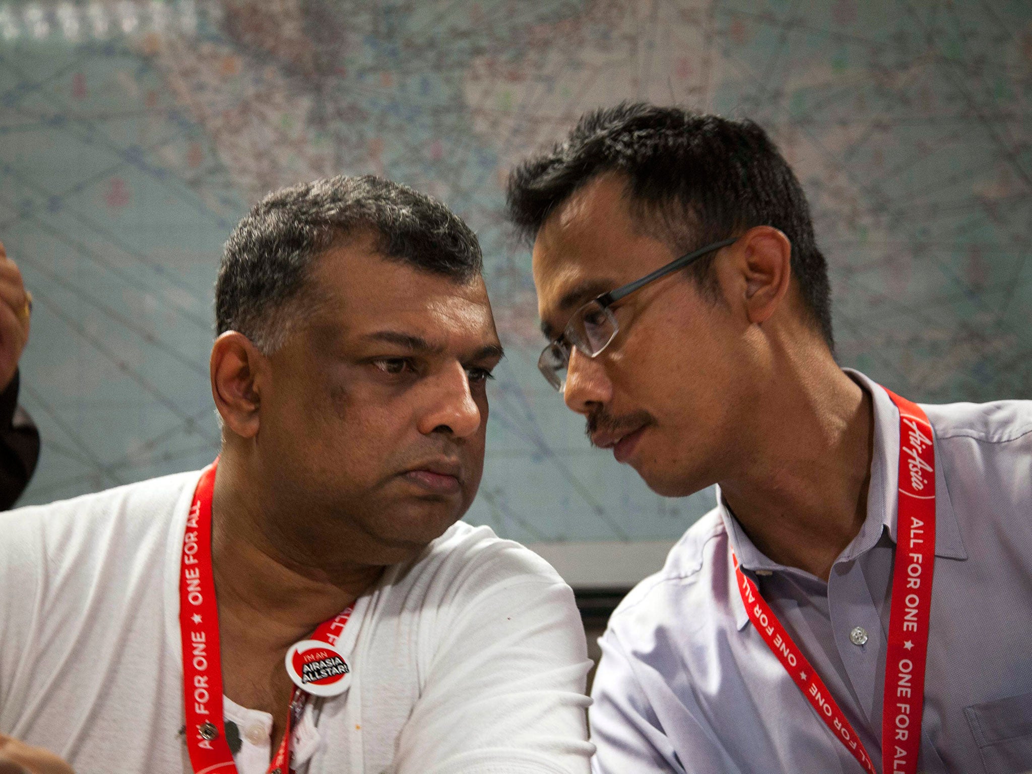 Air Asia boss Tony Fernandes, left, with the boss of Indonesia AirAsia, Sunu Widyatmoko in Surabaya