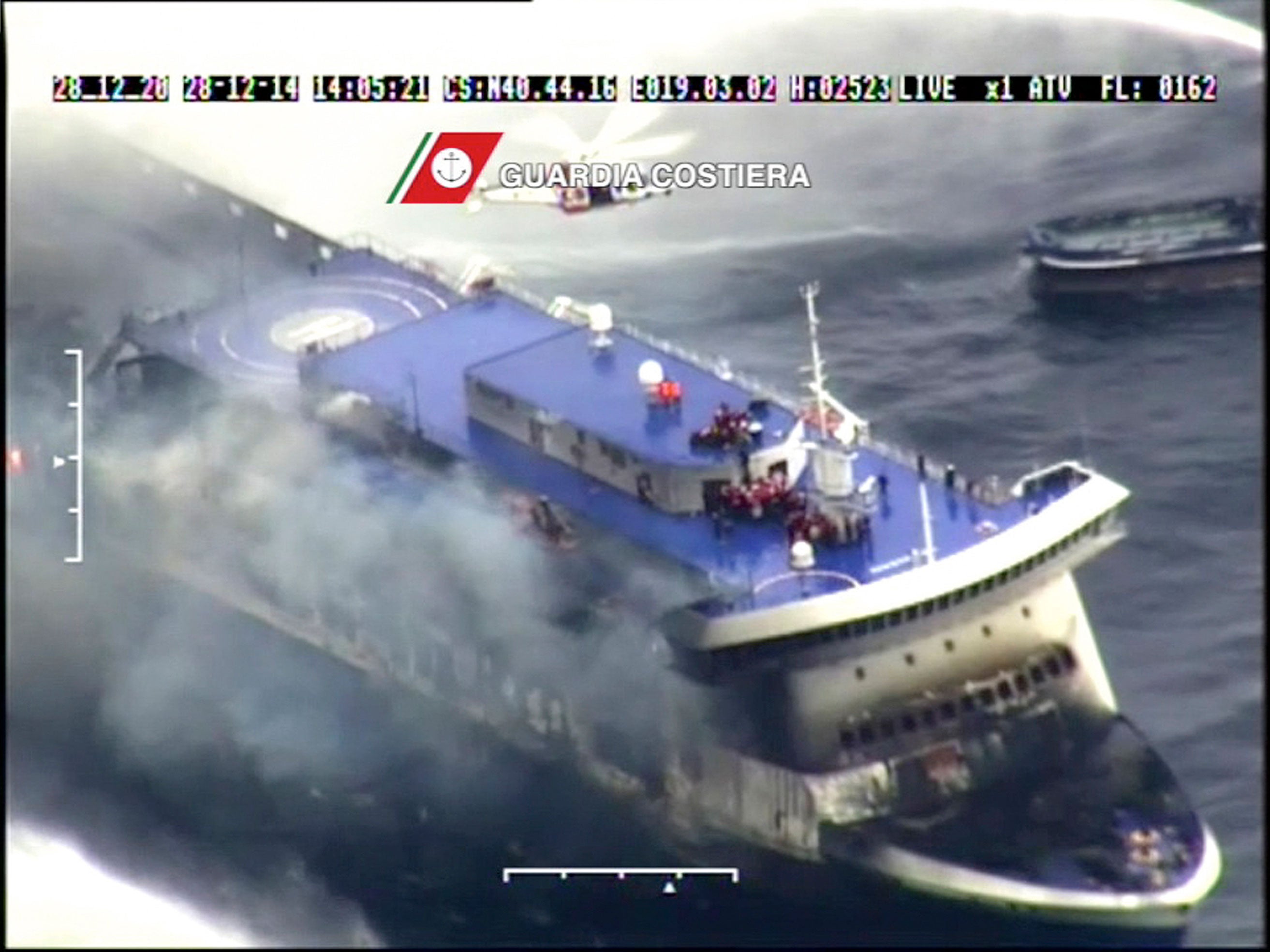 The car ferry Norman Atlantic burns in the Adriatic Sea waters