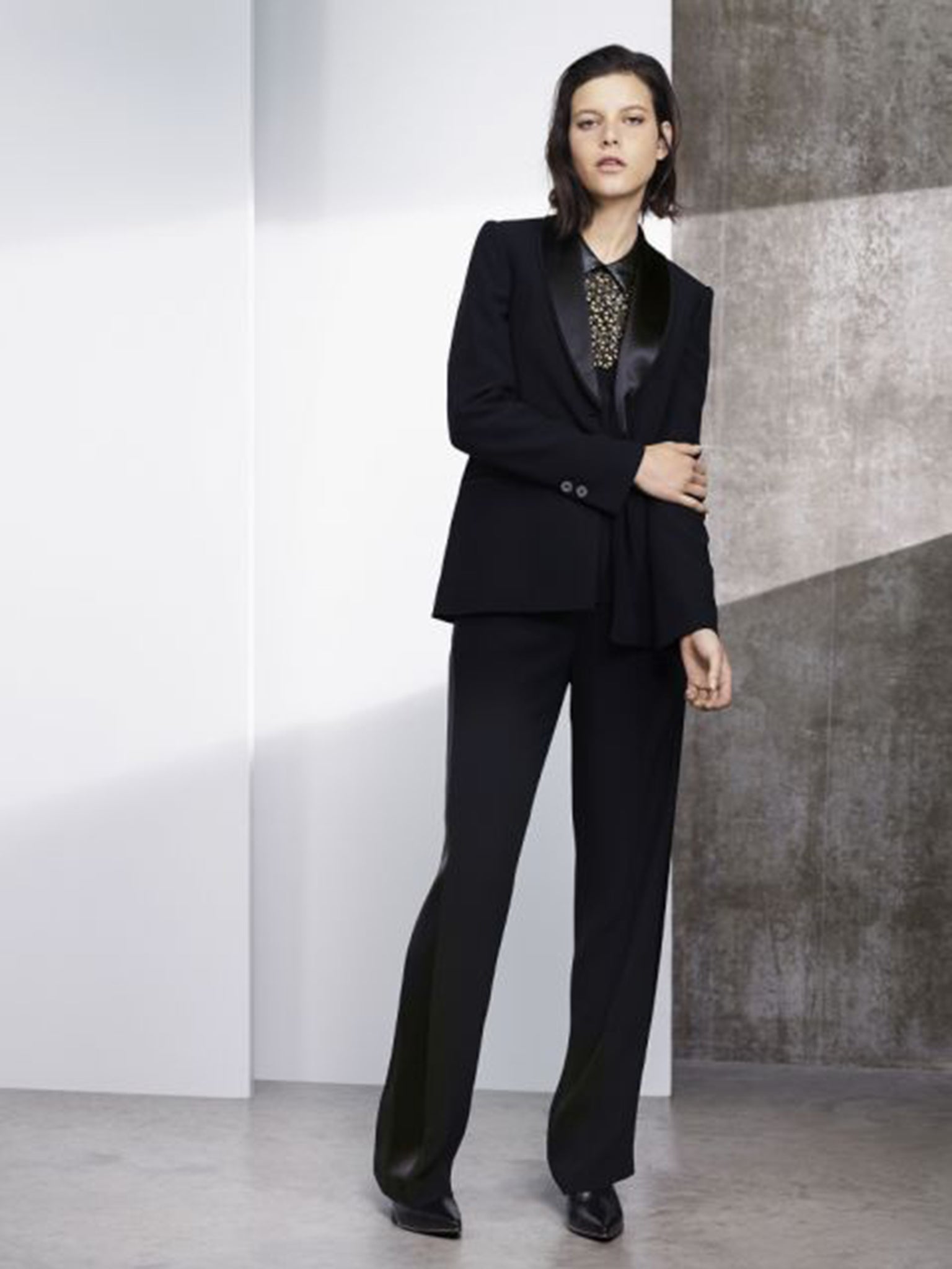 Jacket, £199, trousers, £130, shirt, £145, shoes, £199, karenmillen.com