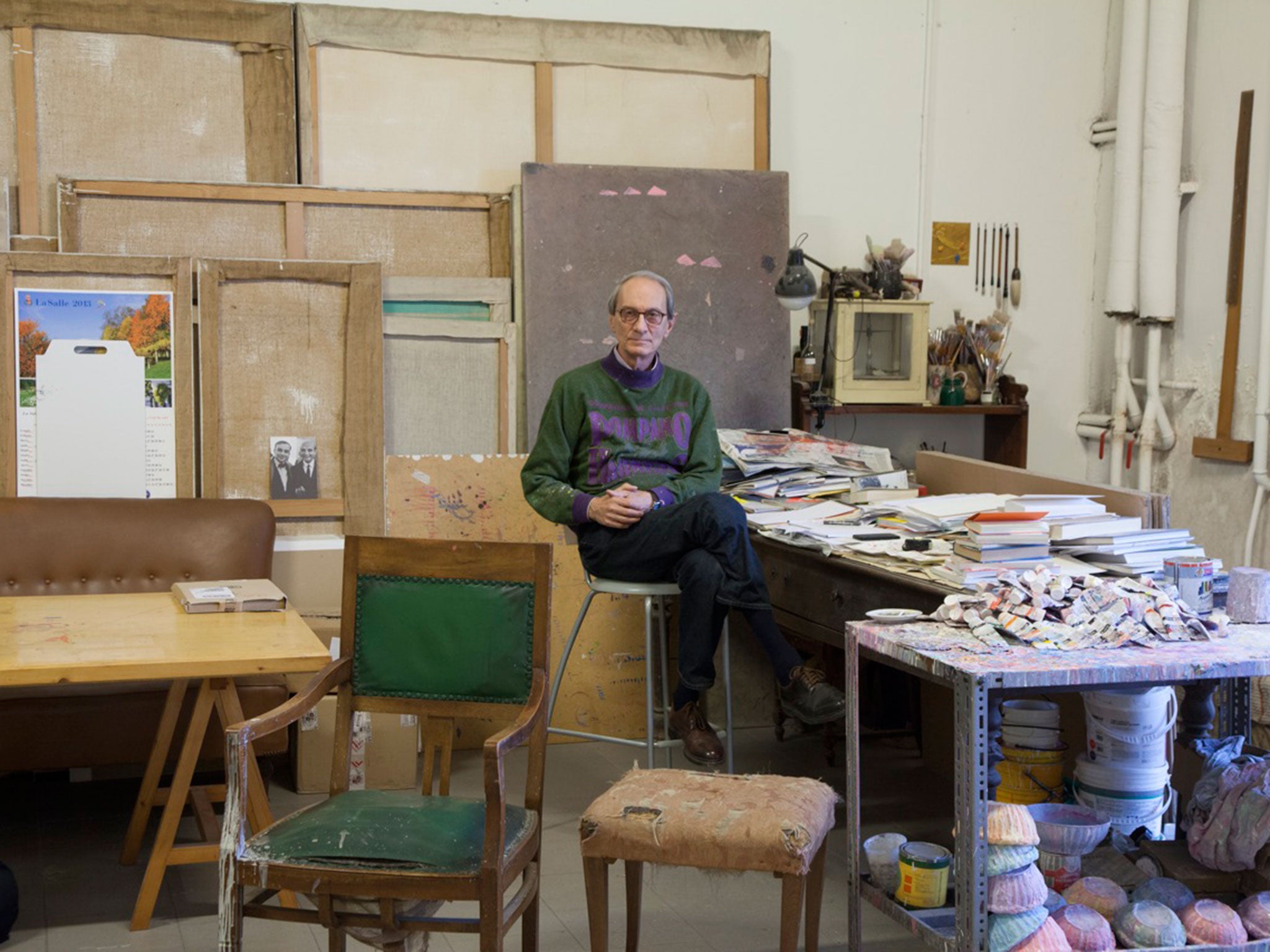 Giorgio Griffa in his Turin studio