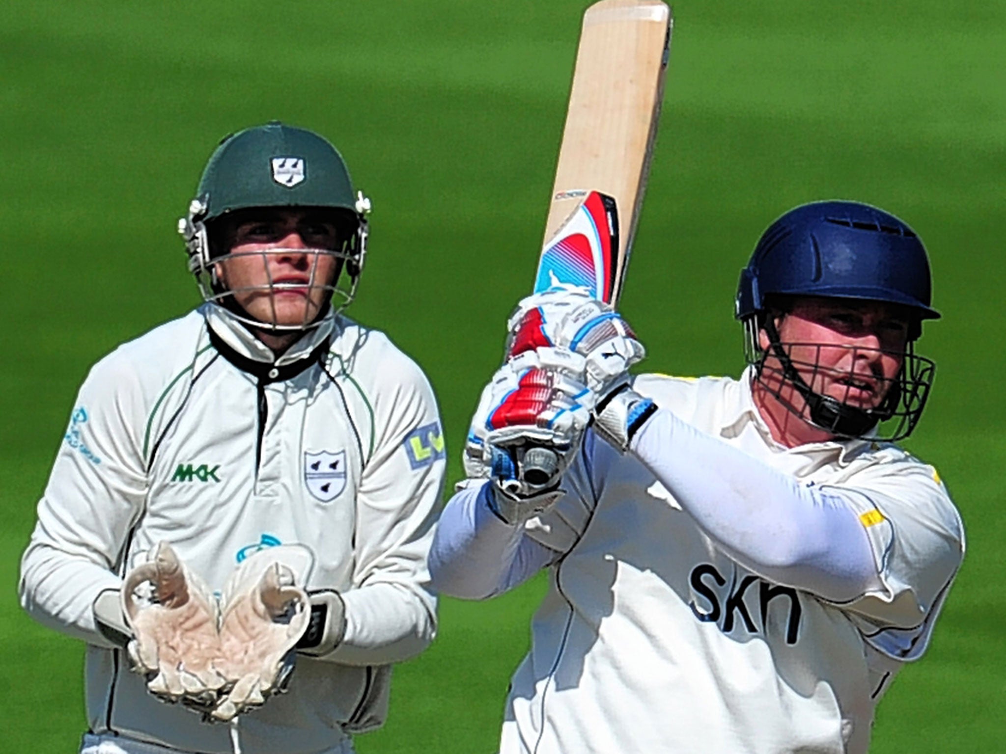 Ian Blackwell hits out during the twilight of his career at Warwickshire in 2012