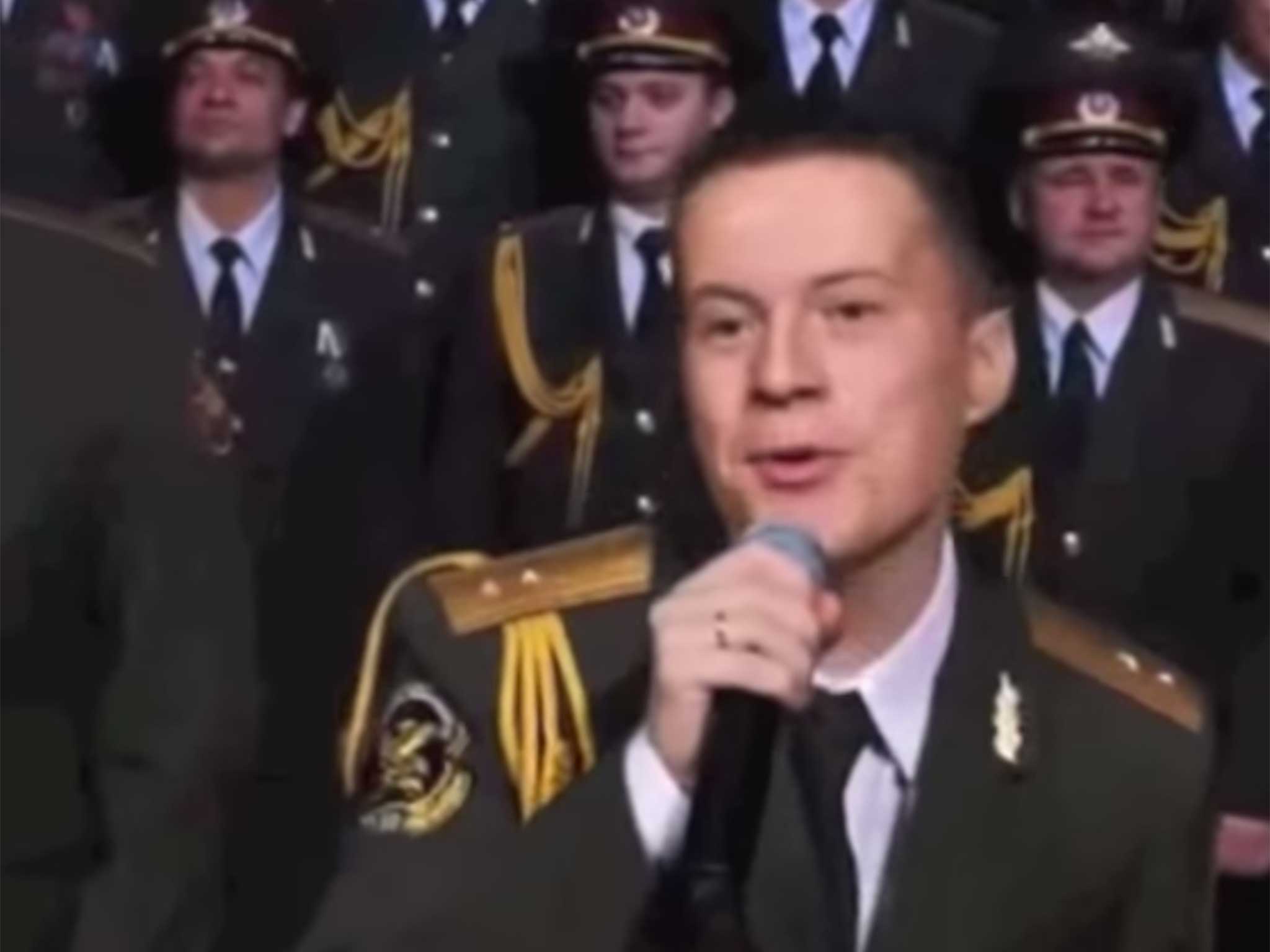 The lead singer of the Red Army Choir performing Pharrell Williams' Happy