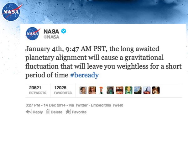 Nasa supposedly backed a story claiming a gravitational event on 4 January