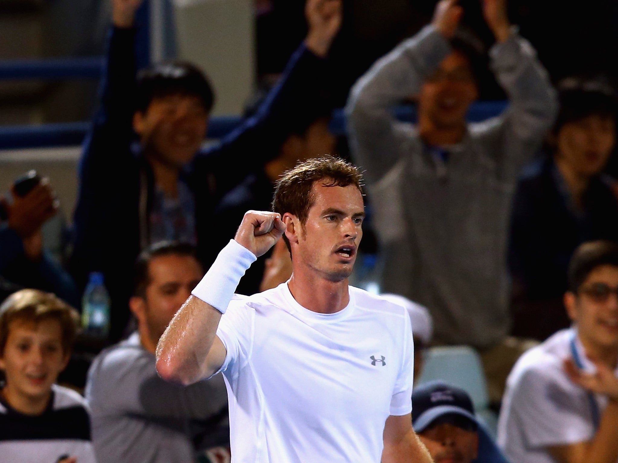 Andy Murray celebrates victory over Rafael Nadal in Abu Dhabi