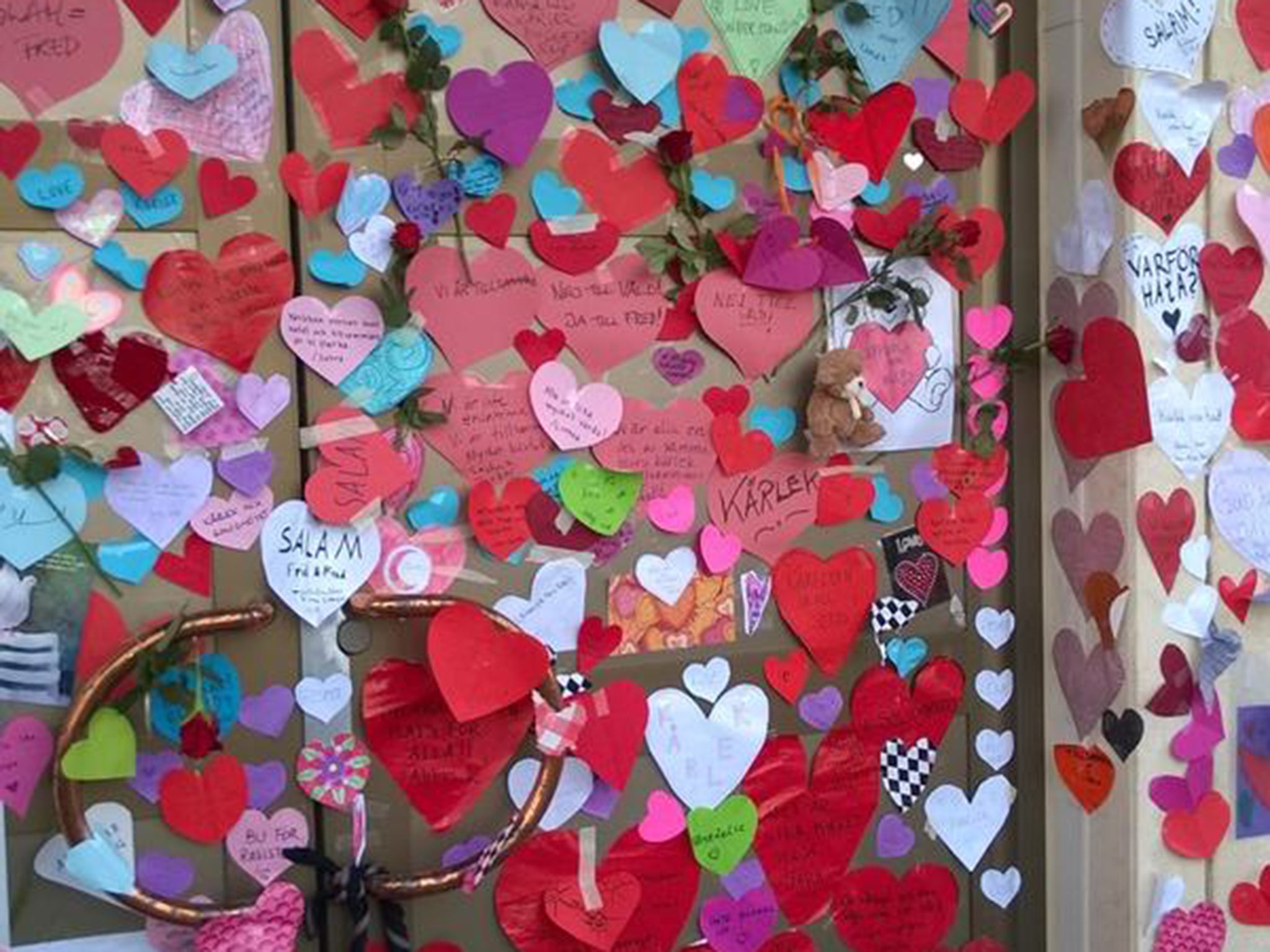 Messages of love on the mosque in in Uppsala, Sweden