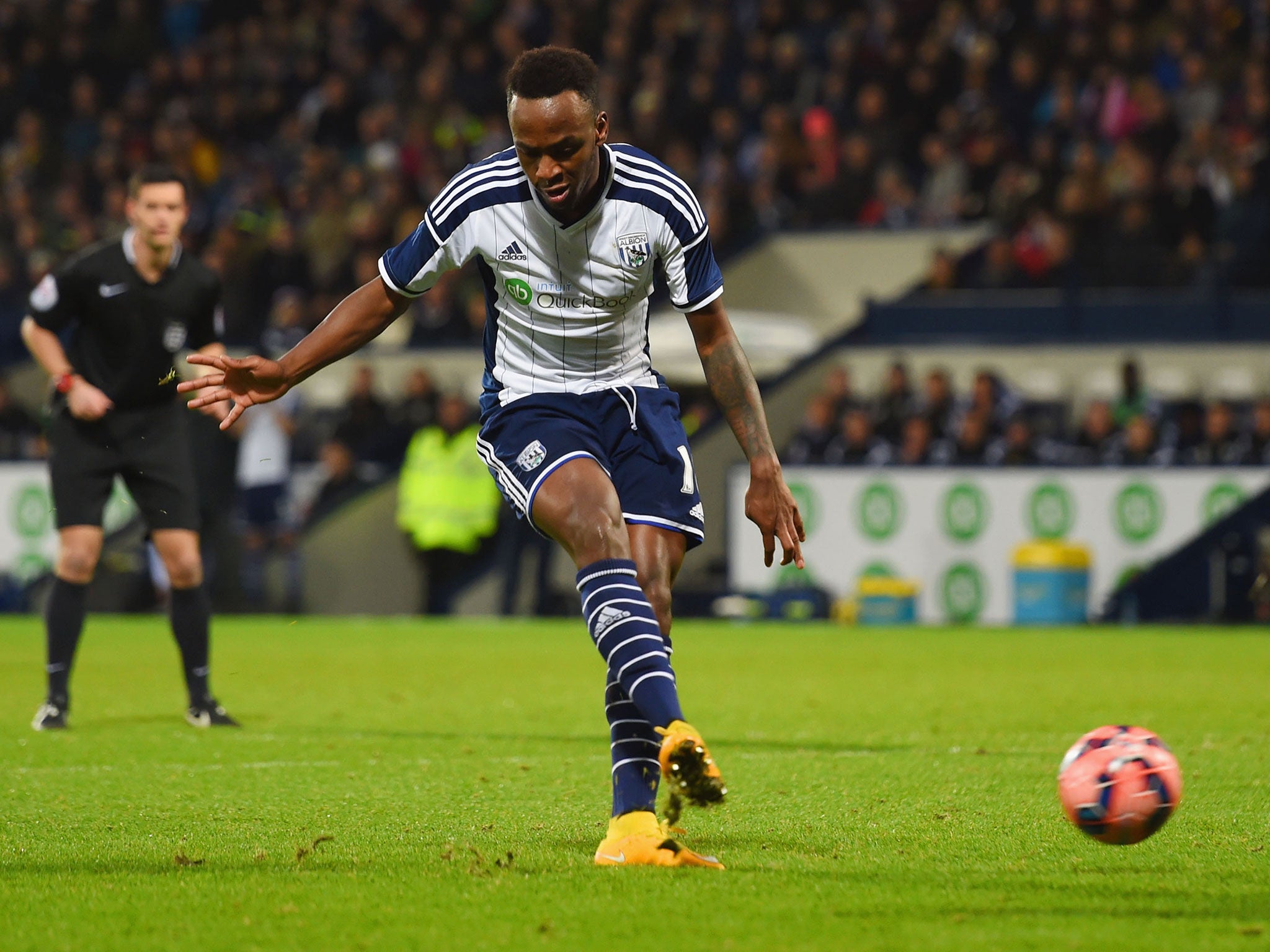 Berahino slots home his third goal to complete his hat-trick