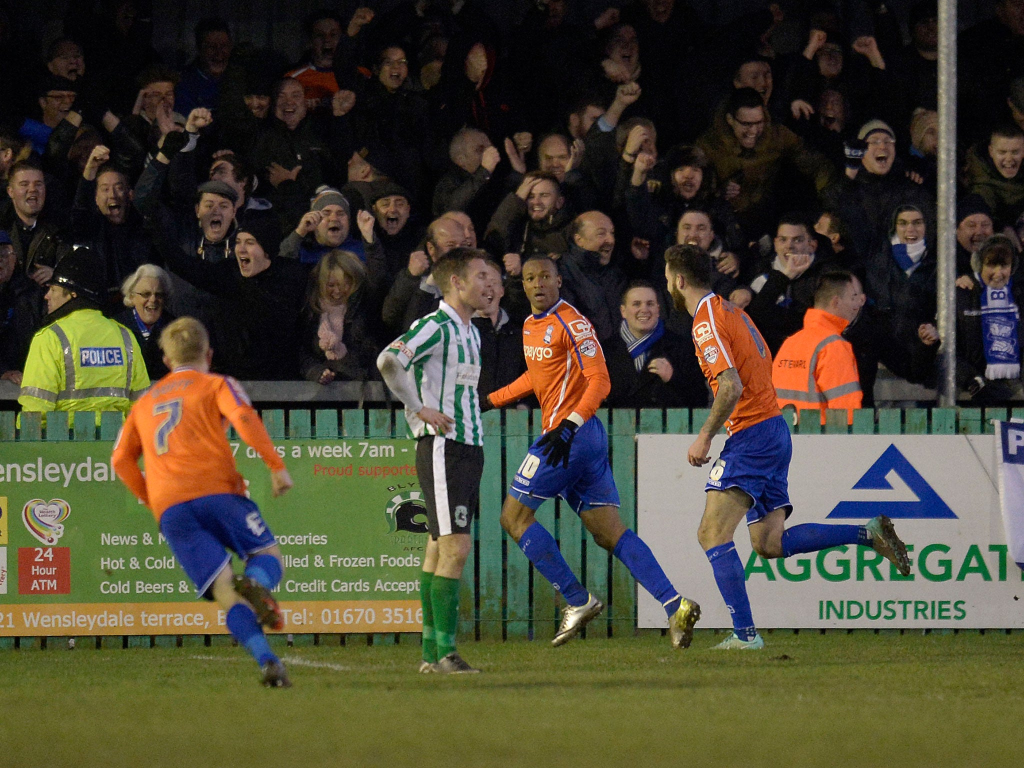 Wes Thomas celebrates putting Birmingham into the lead