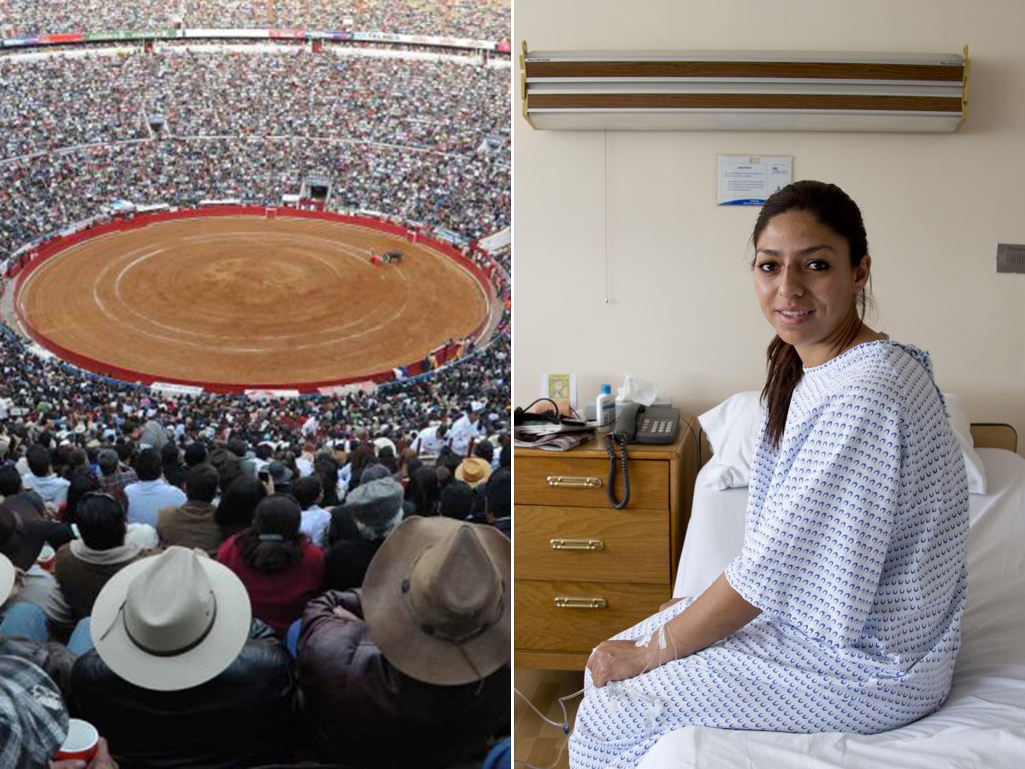 The Plaza Mexico bullring and Karla de los Angeles (AP/EPA)