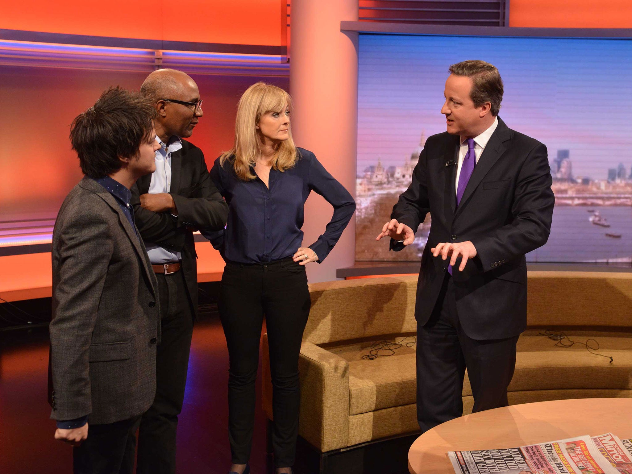 David Cameron with, from left, Jamie Cullum, Trevor Phillips and Jane Moore on ‘The Andrew Marr Show’