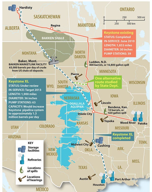 A map of the Keystone XL pipeline and other parts of network