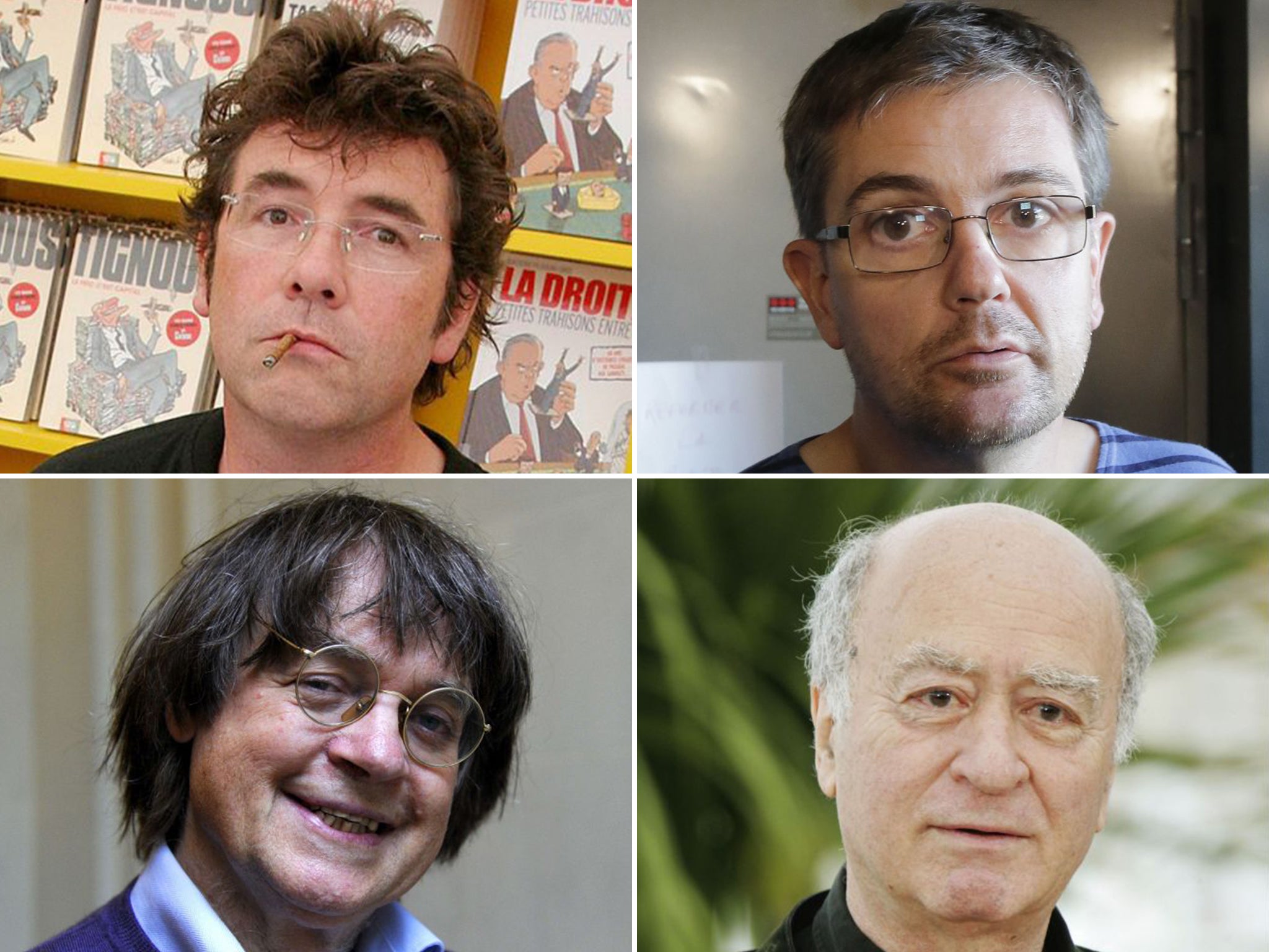 Clockwise from top left: Bernard Verlhac, Stephane Charbonnier, Georges Wolinski and Jean Cabut