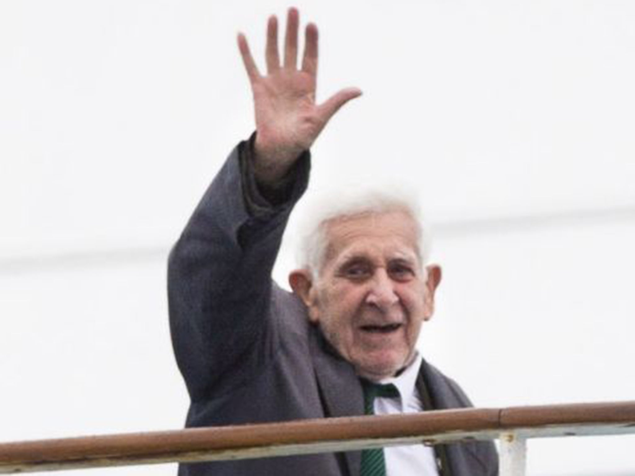 Ms Jordan's husband boards the ferry on his way home from Normandy in June 2014