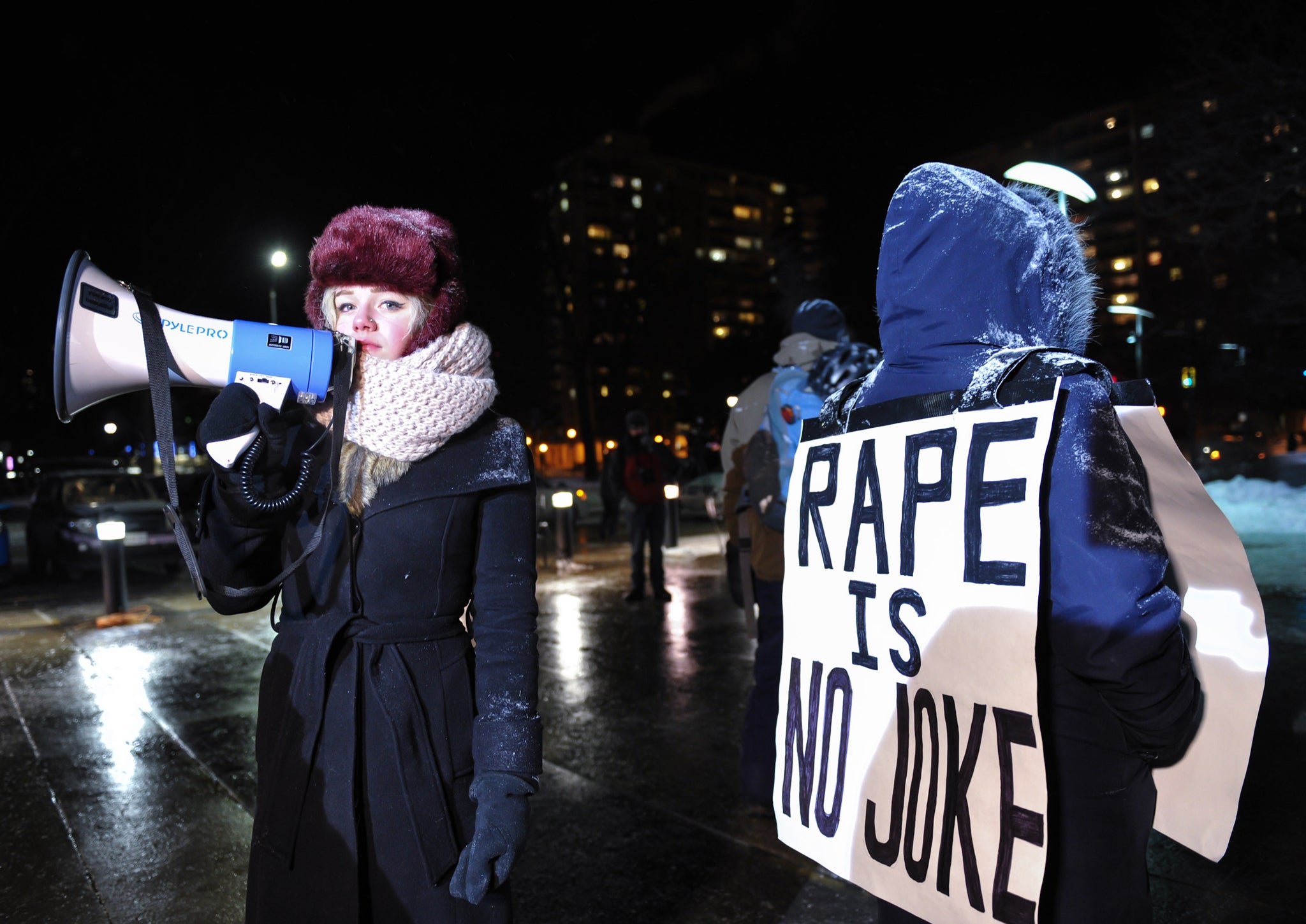 Protesters outside Bill Cosby's standup gig in Kitchener, Ontario