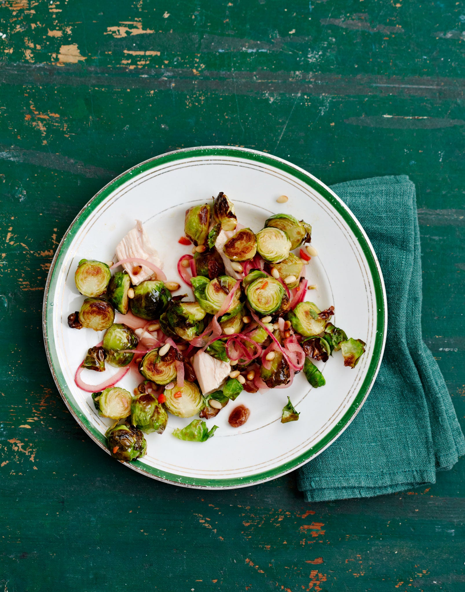 Brussels sprouts and chicken salad with agrodolce dressing