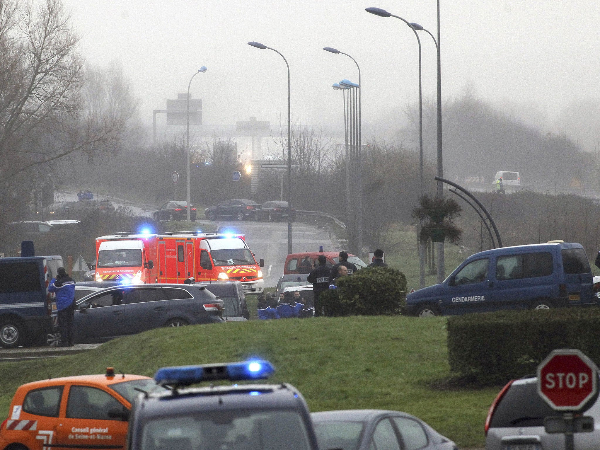 Police officer block the access to Dammartin-en-Goele, northeast of Paris