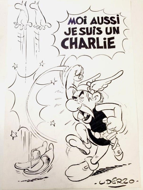 Asterix creator Albert Uderzo comes out of retirement to draw this tribute to the victims of the Charlie Hebdo attack