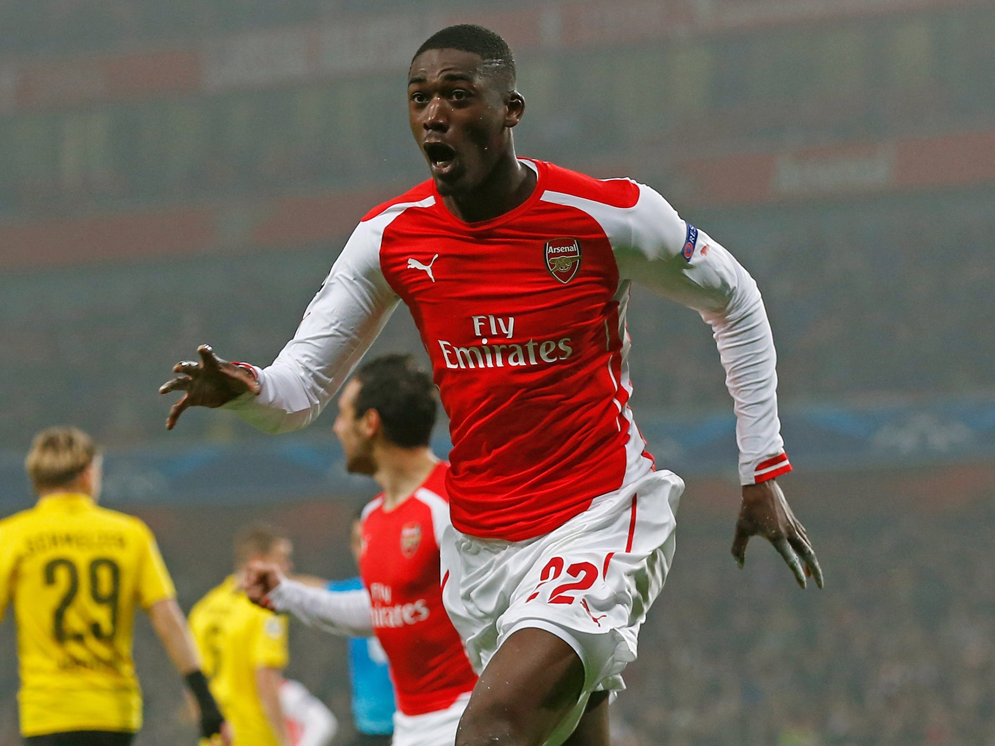 Palace will be looking for more goals like this – against Borussia Dortmund – if they sign
Arsenal’s Yaya Sanogo on loan