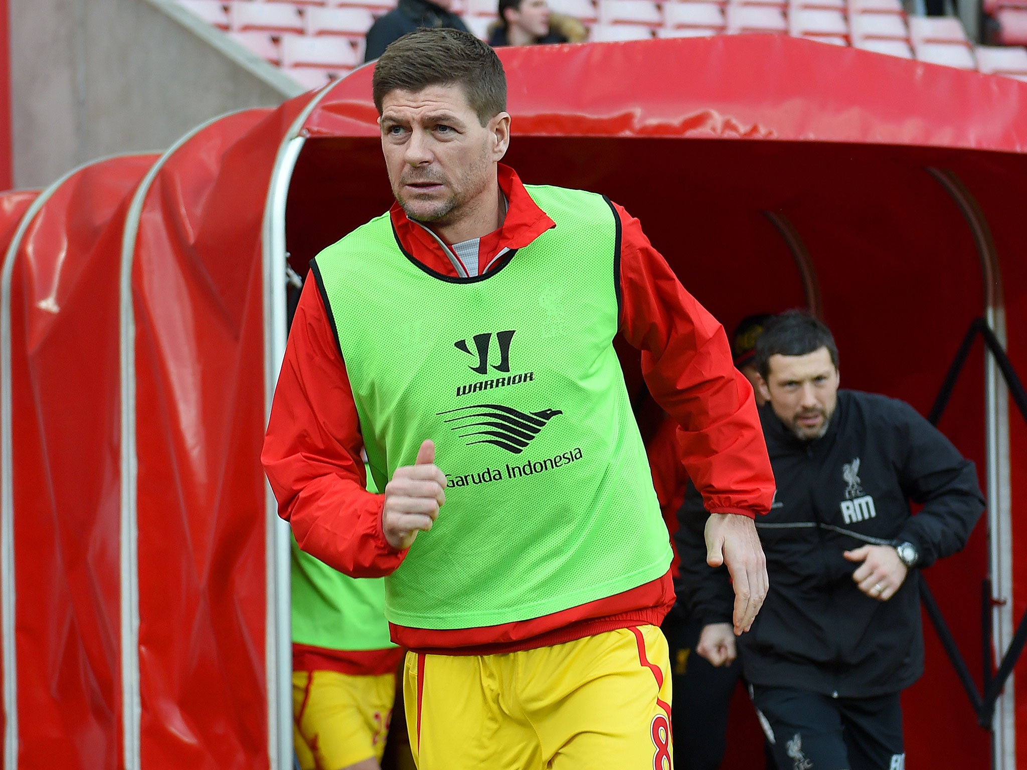 Steven Gerrard runs out at the Stadium of Light