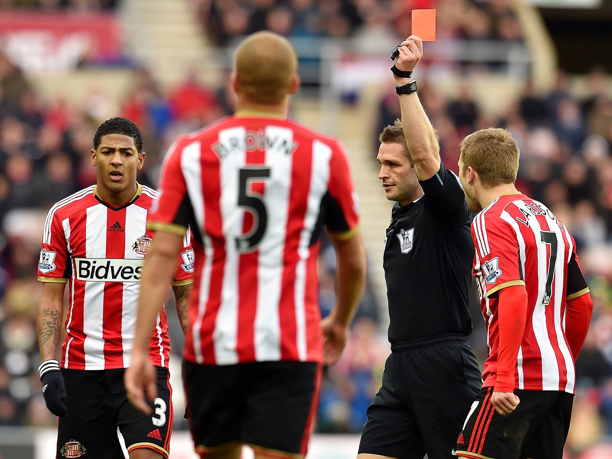 Liam Bridcutt was dismissed in the 49th minute